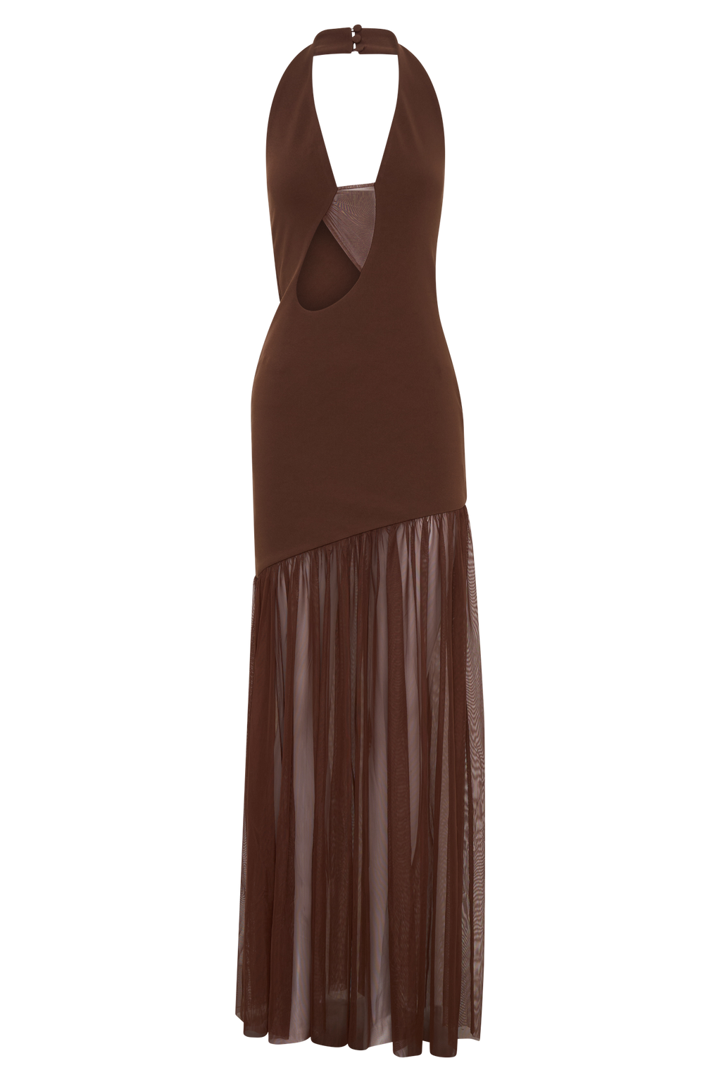 Aubree Crepe And Mesh Maxi Dress - Chocolate/Mocha
