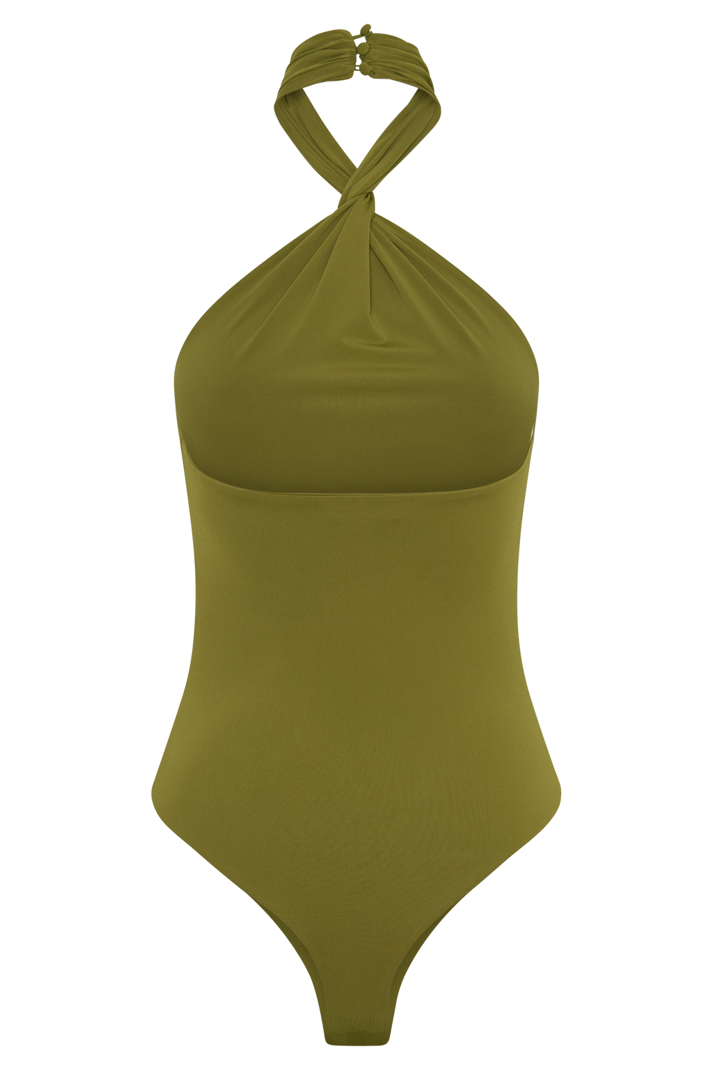 Bambi Twisted Neck Dry Jersey Bodysuit - Martini Olive