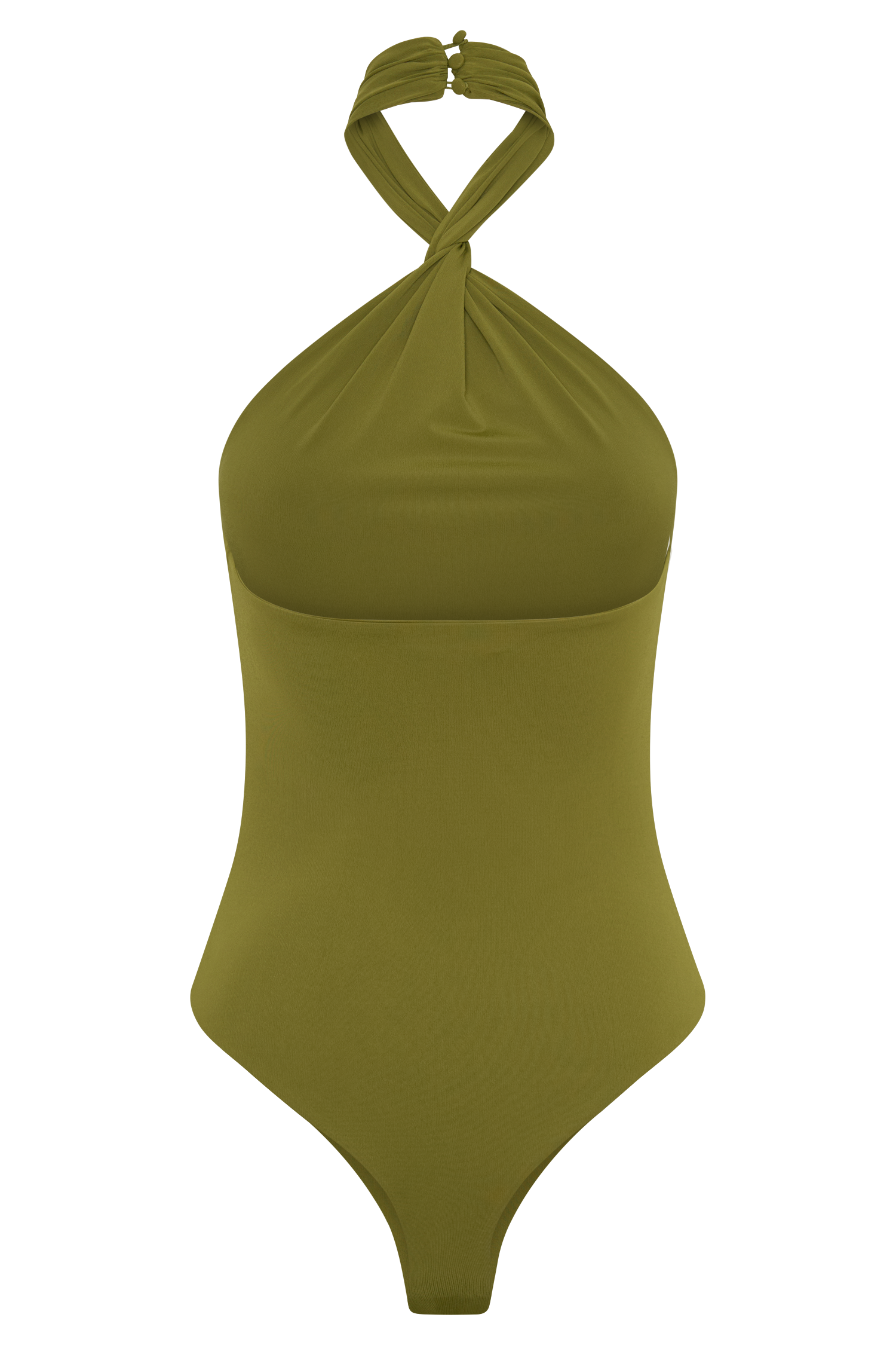 Bambi Twisted Neck Dry Jersey Bodysuit - Martini Olive