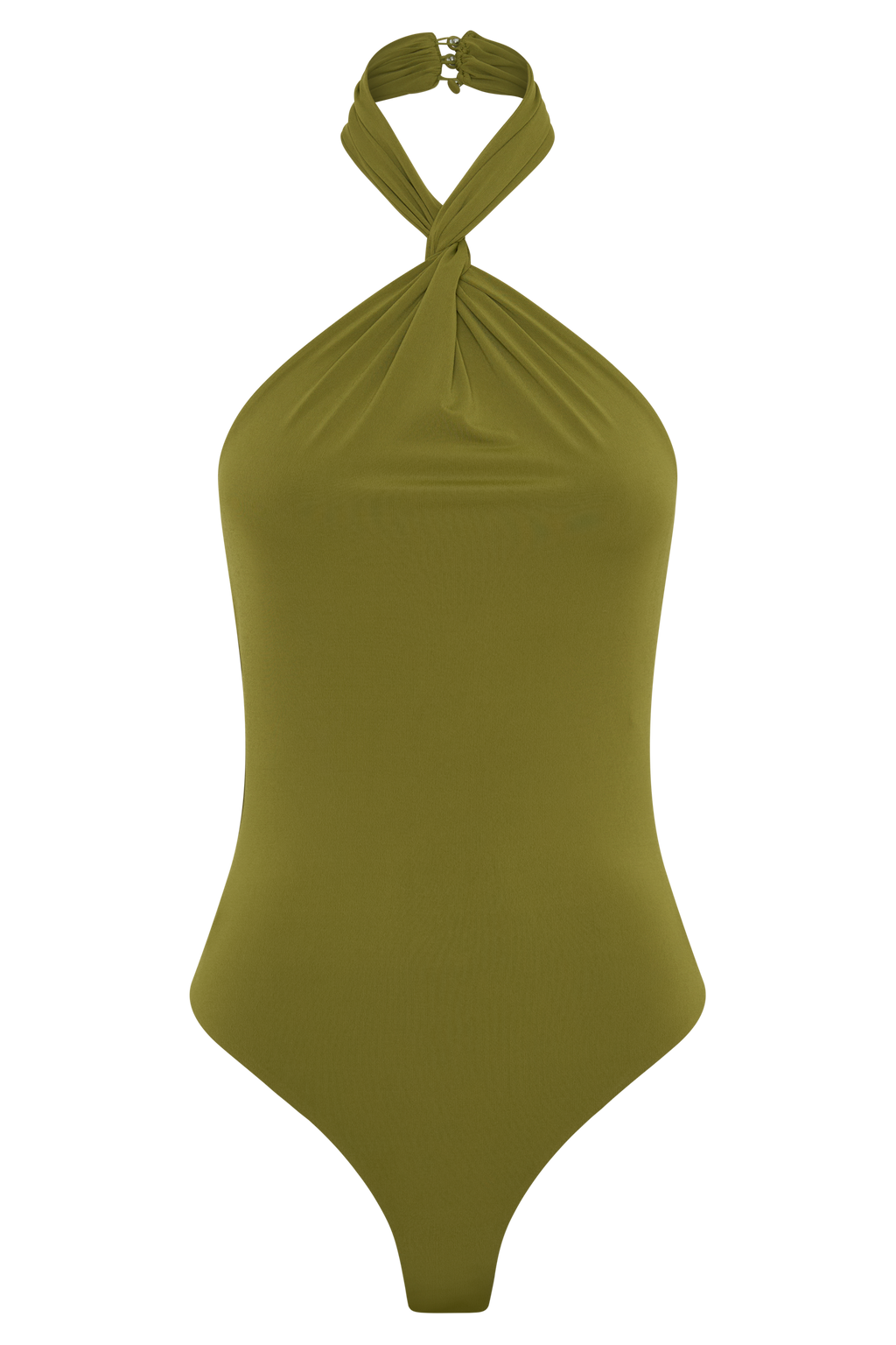 Bambi Twisted Neck Dry Jersey Bodysuit - Martini Olive
