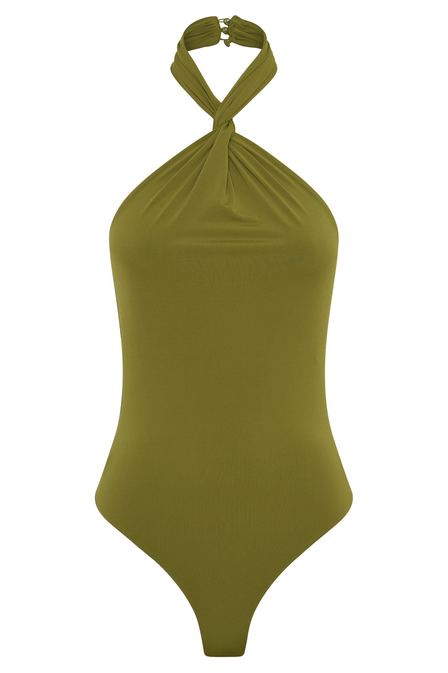 Bambi Twisted Neck Dry Jersey Bodysuit - Martini Olive