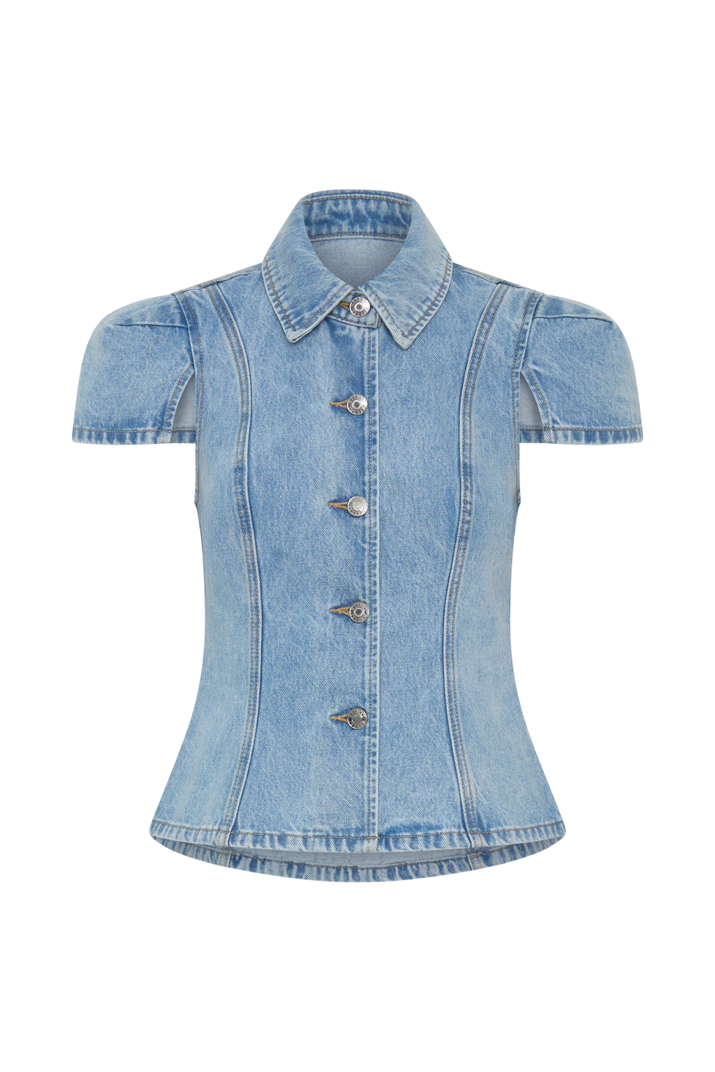 Bently Short Sleeve Denim Top - Washed Light Blue