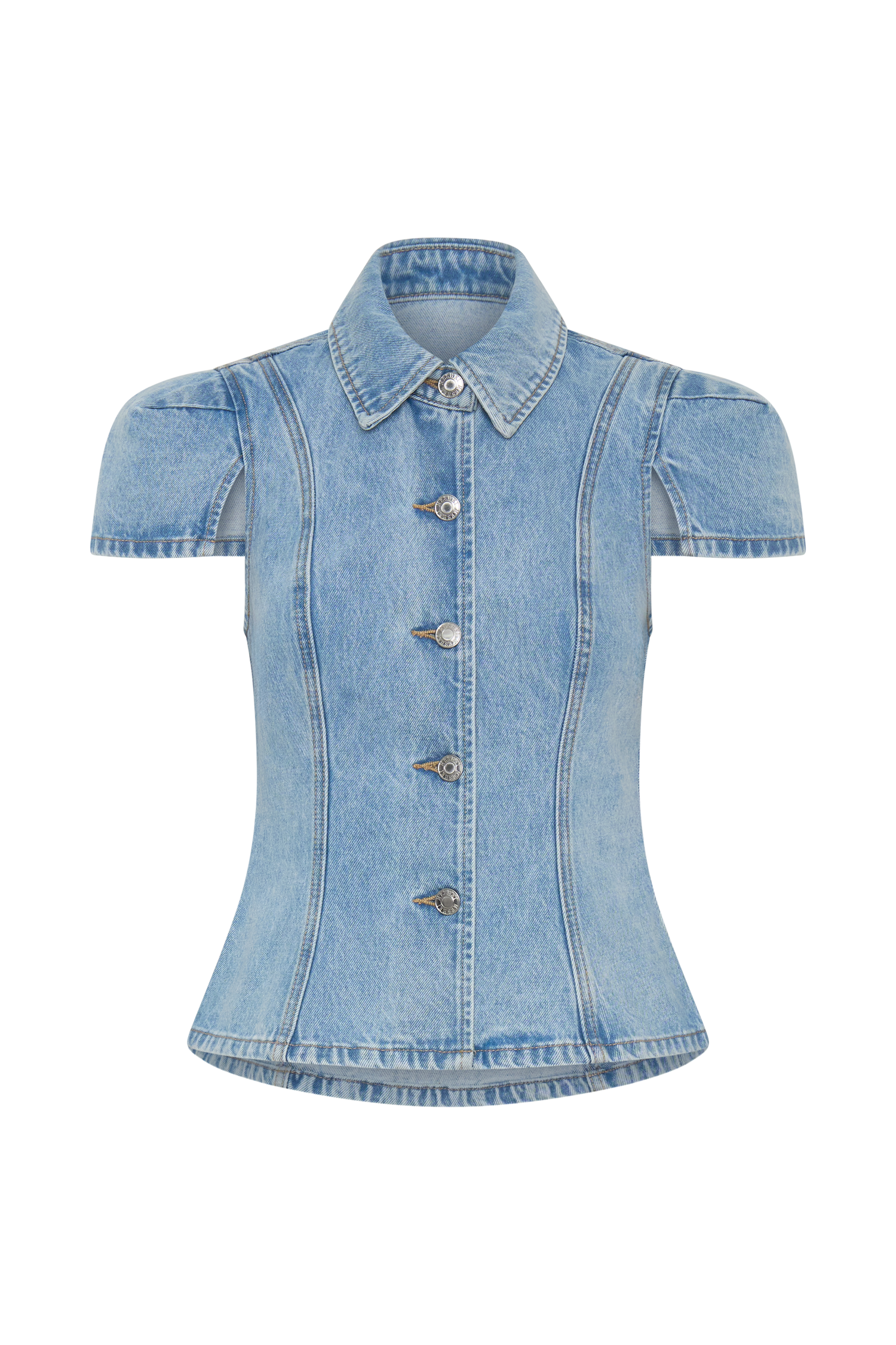 Bently Short Sleeve Denim Top - Washed Light Blue
