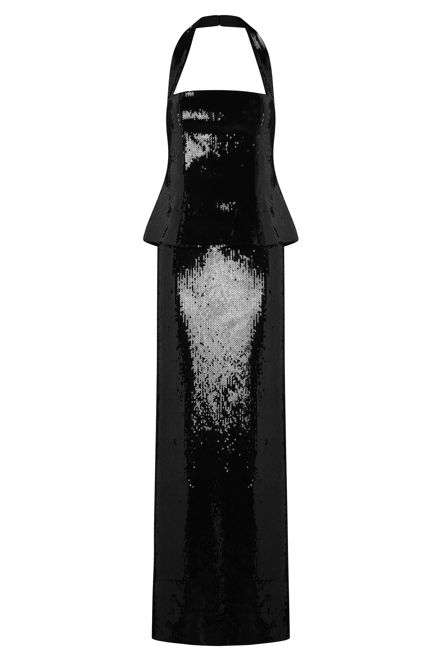 Bertie Sequin Peplum Halter Maxi Dress - Black