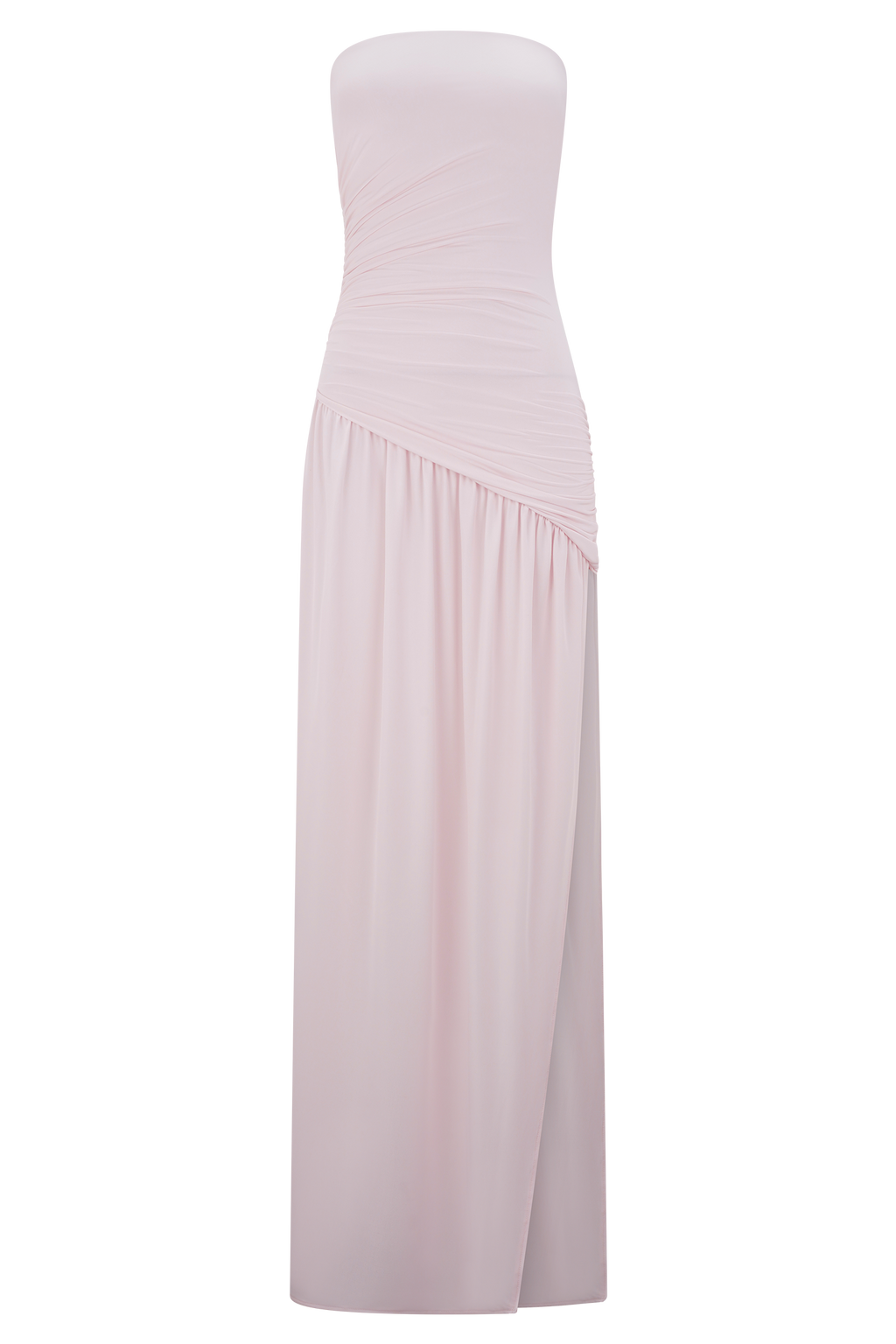 Bex Strapless Slinky Maxi Dress With Split - Pale Pink