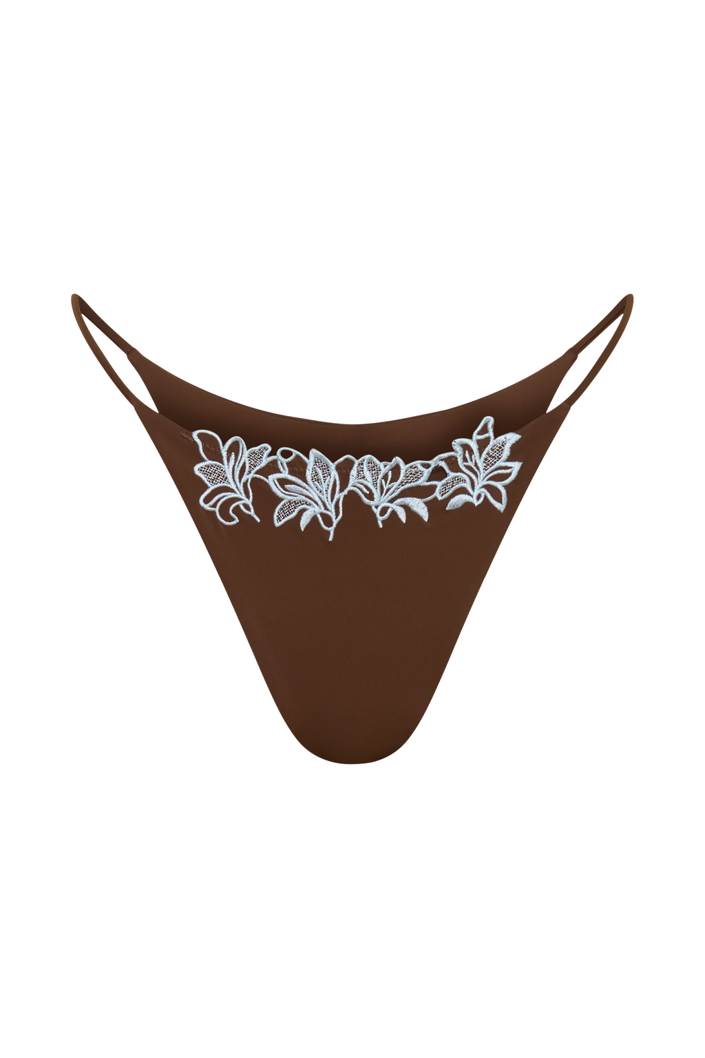 Bloom Embroidered Bikini Bottom - Chocolate With Pale Blue Embroidery