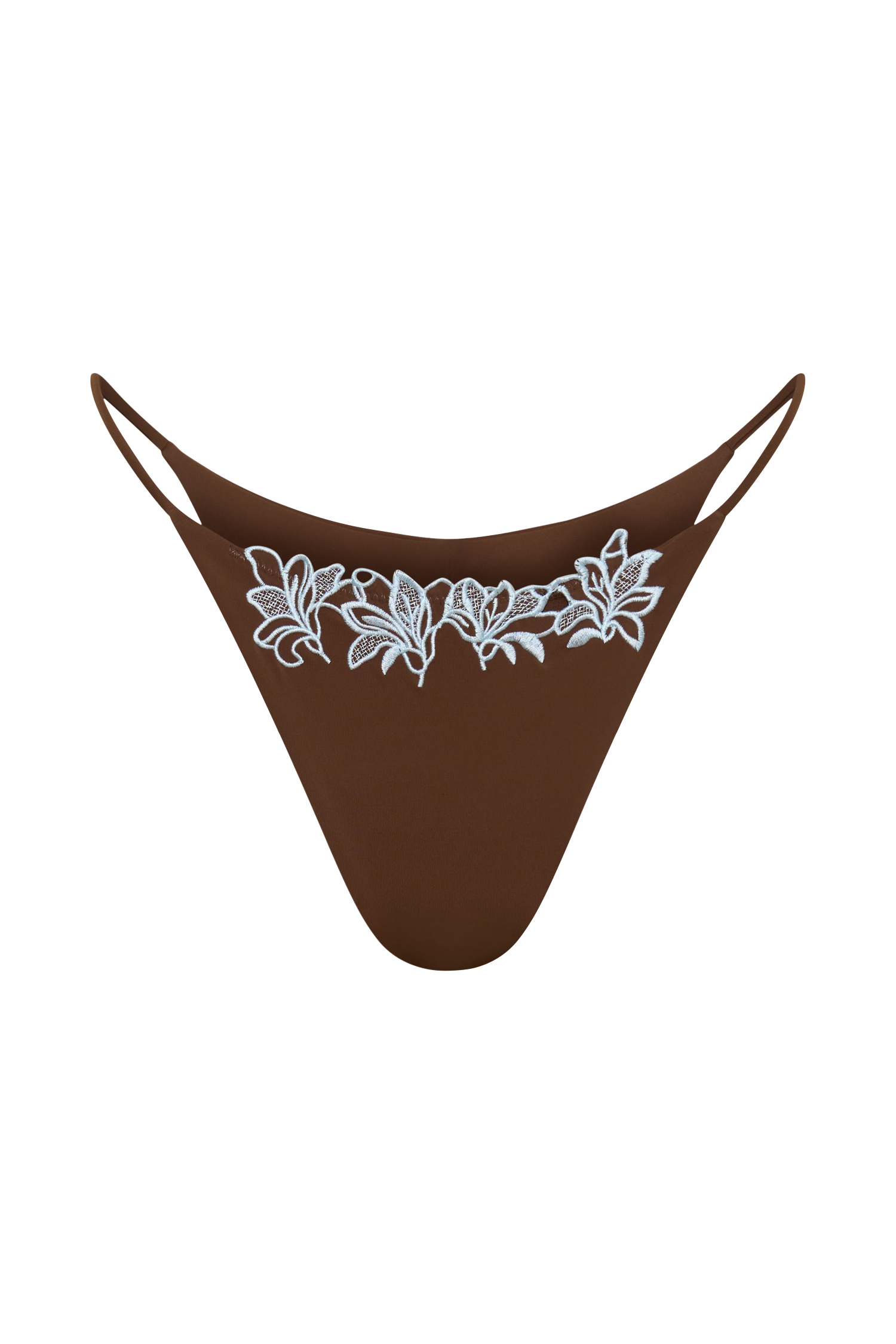 Bloom Embroidered Bikini Bottom - Chocolate With Pale Blue Embroidery