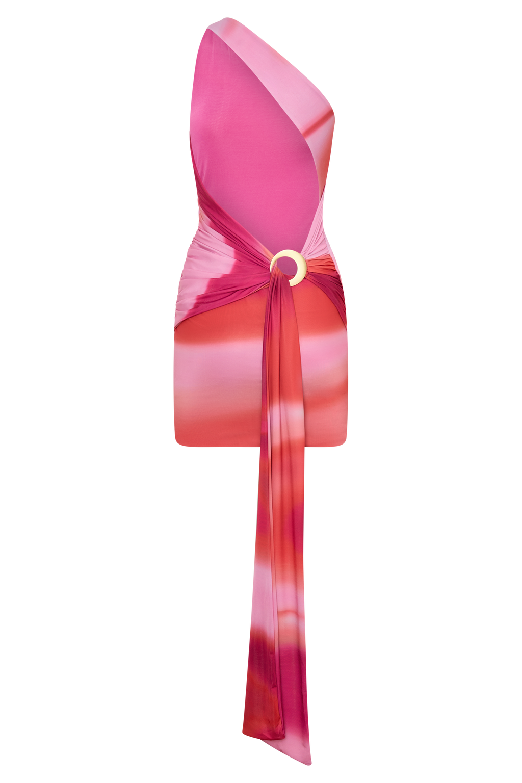 Claudette Slinky Mini Dress With Hardware - Pink Sunset Print