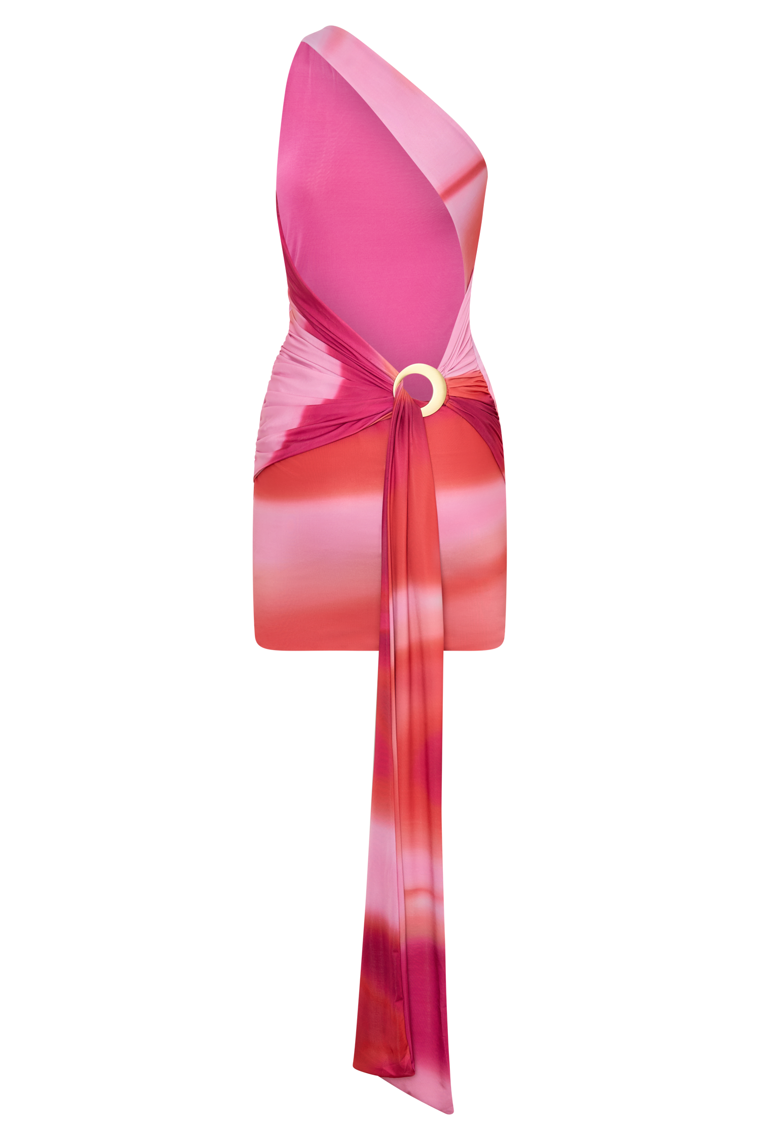 Claudette Slinky Mini Dress With Hardware - Pink Sunset Print