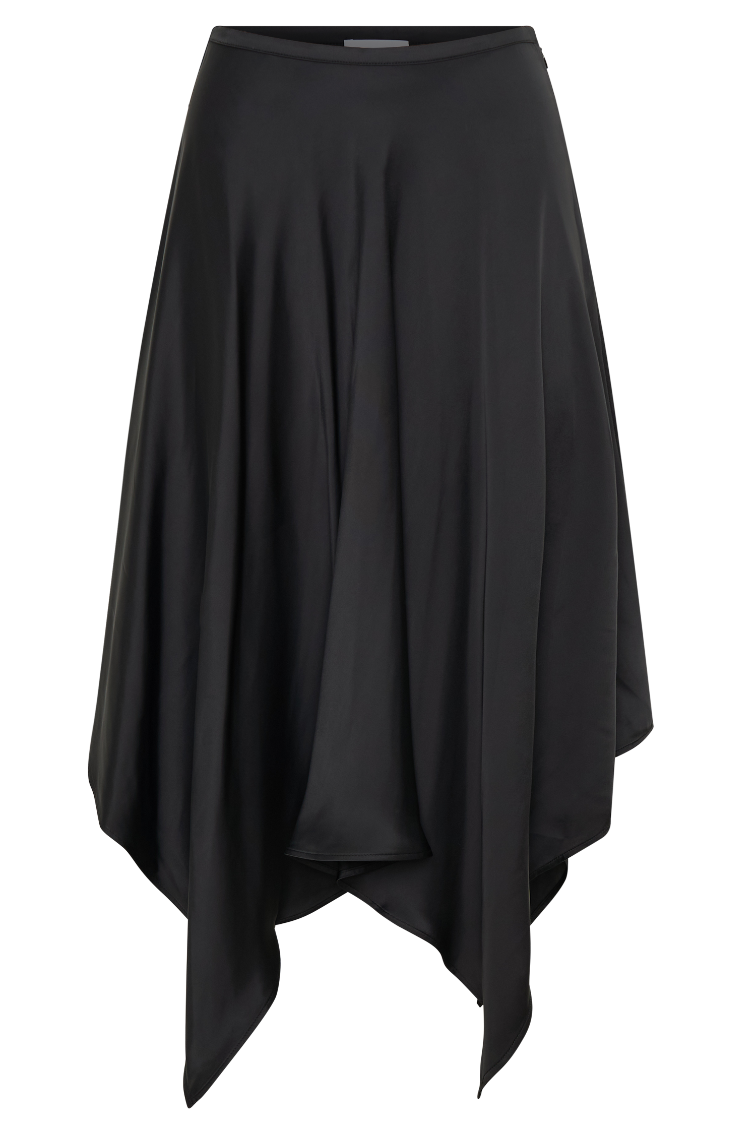 Coralie Asymmetric Satin Midi Skirt - Black