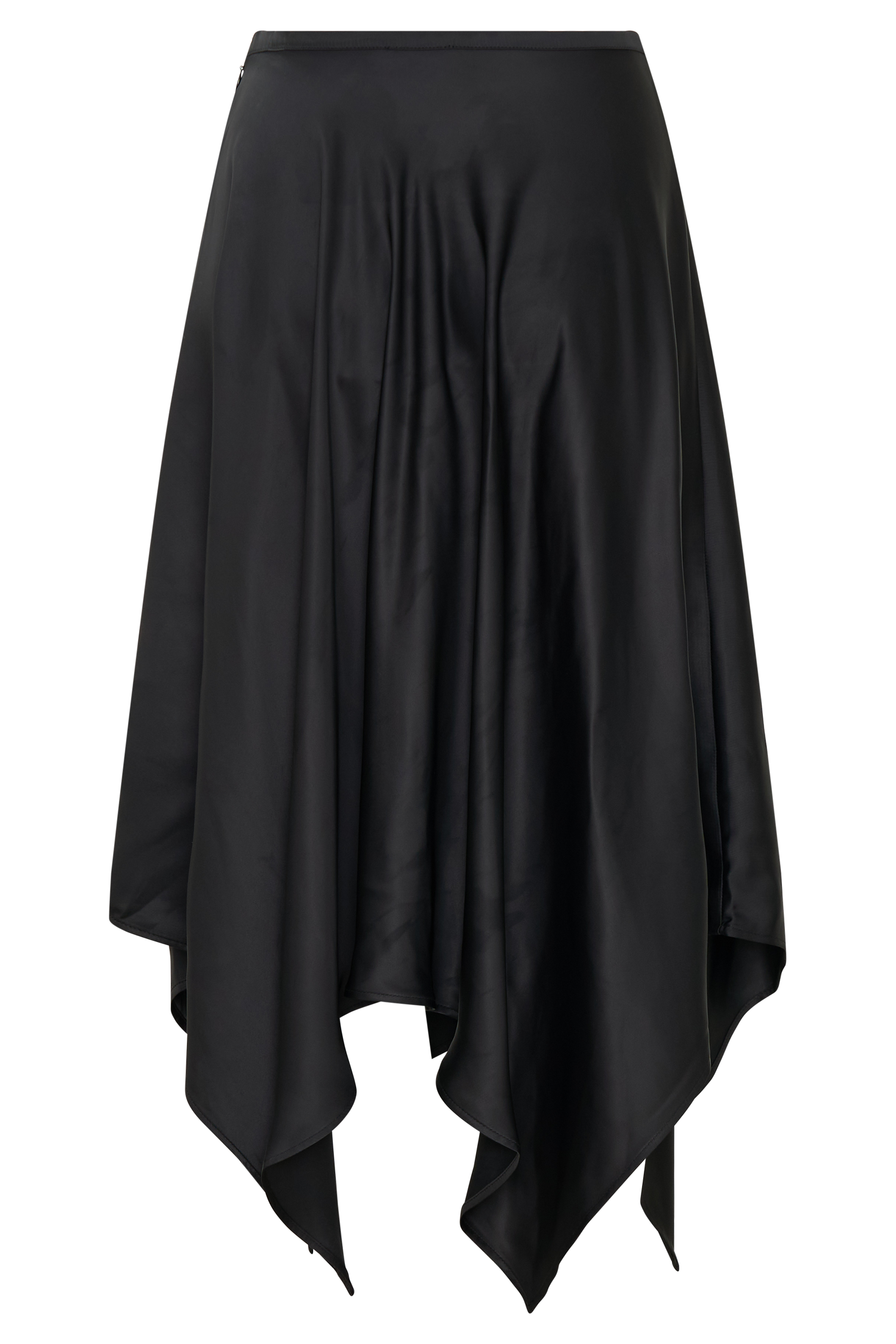 Coralie Asymmetric Satin Midi Skirt - Black