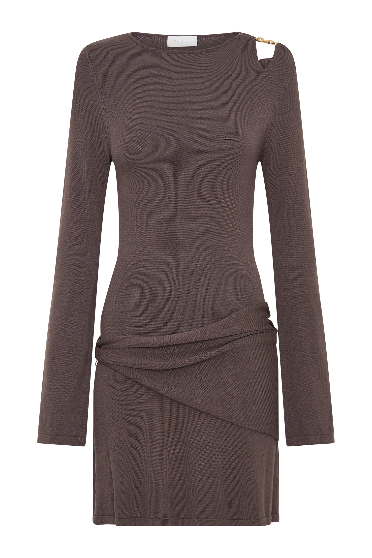 Cresida Knit Long Sleeve Mini Dress With Hardware - Peppercorn