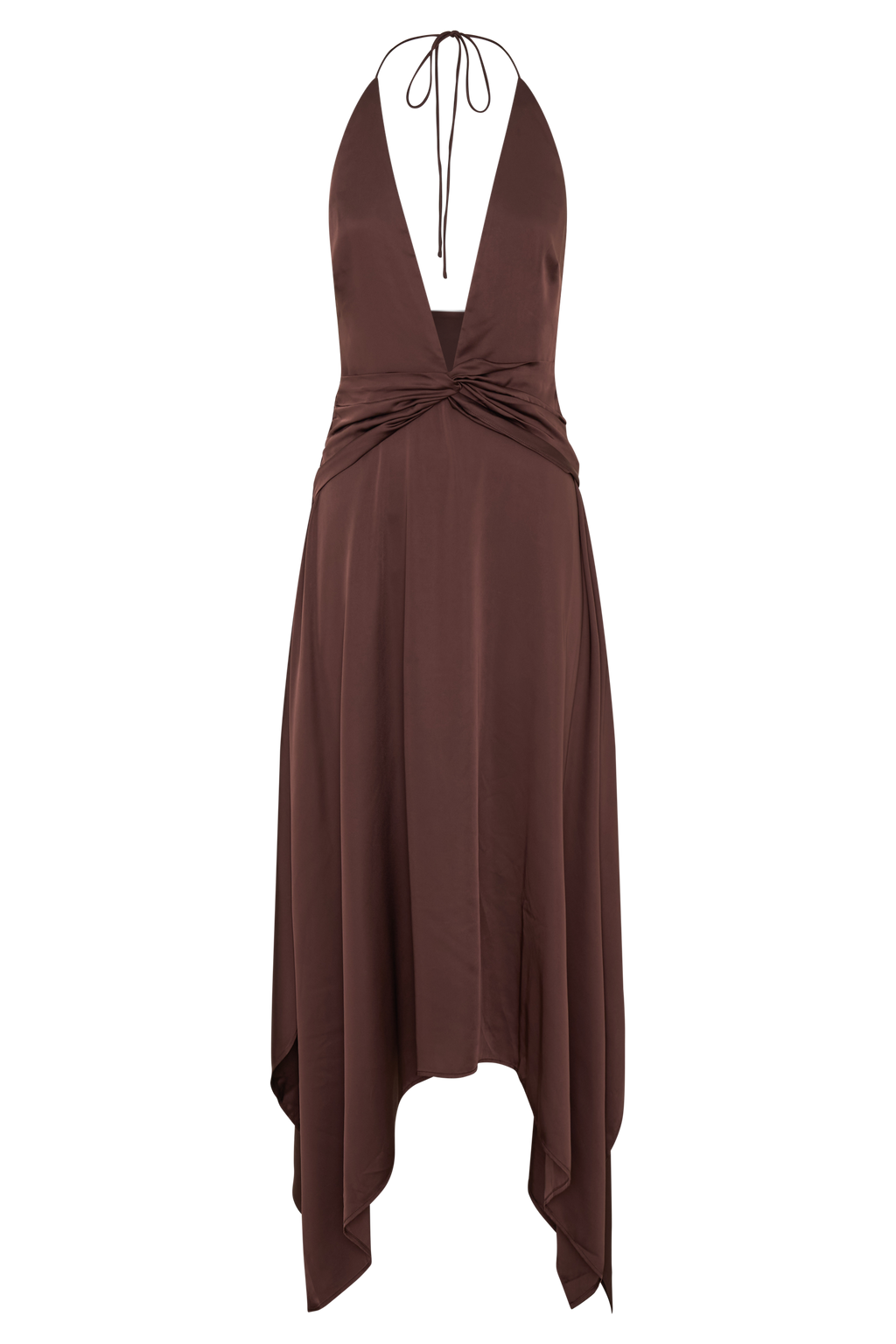 Cyra Plunge Satin Midi Dress - Dark Chocolate