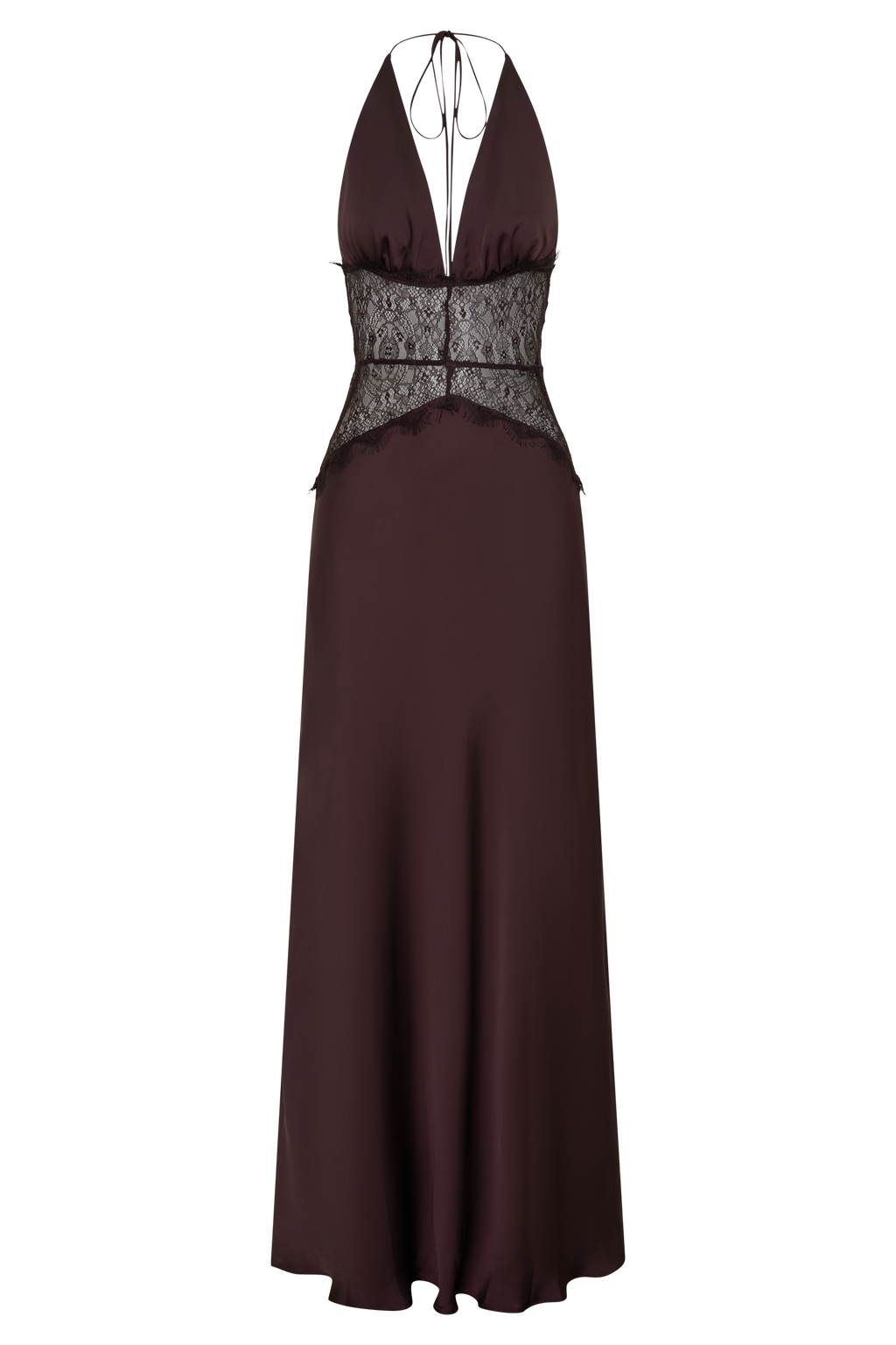 Dinah Lace And Satin Maxi Dress - Chocolate