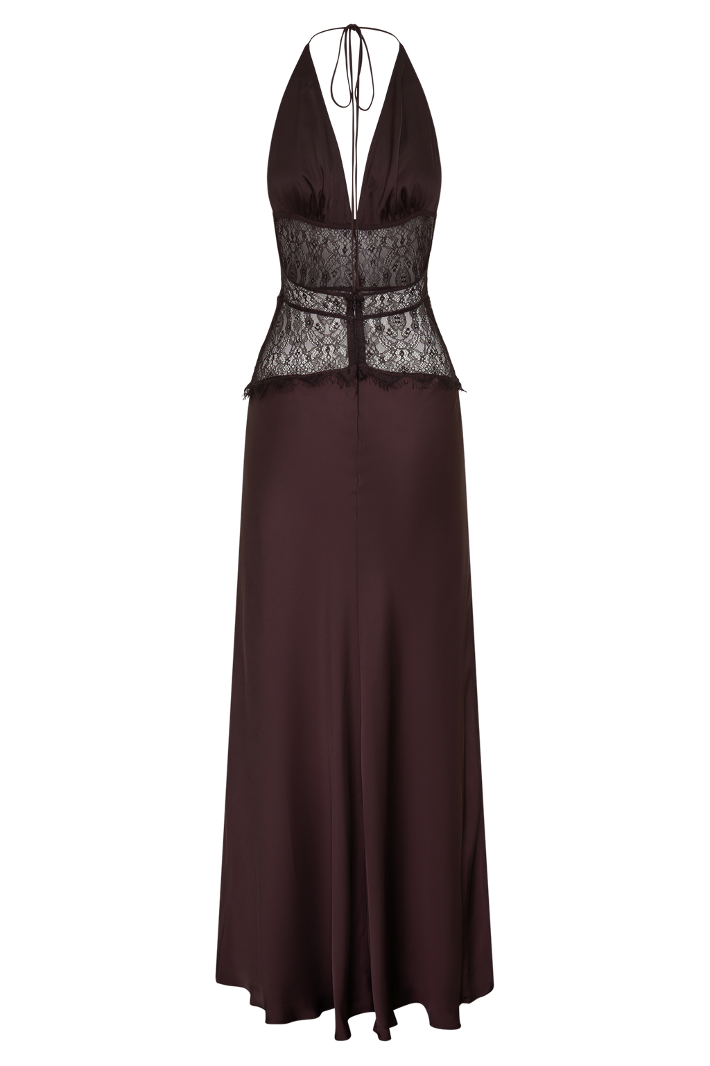 Dinah Lace And Satin Maxi Dress - Chocolate