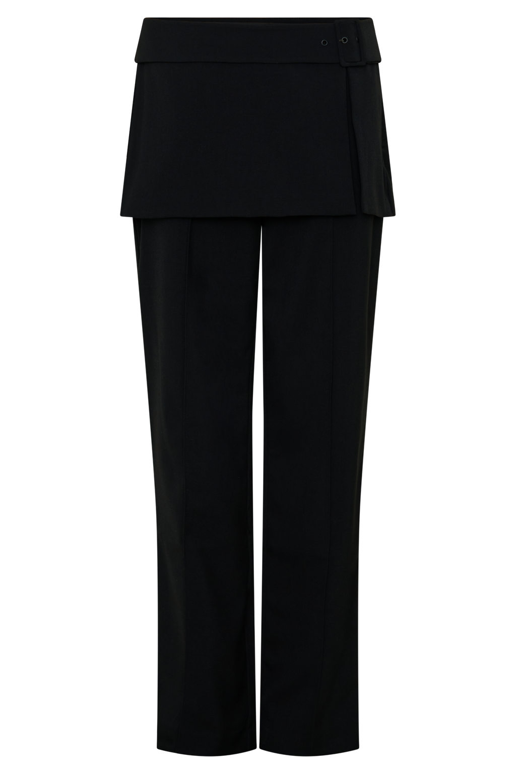 Daisy Wrap Skirt Straight Leg Pants - Black