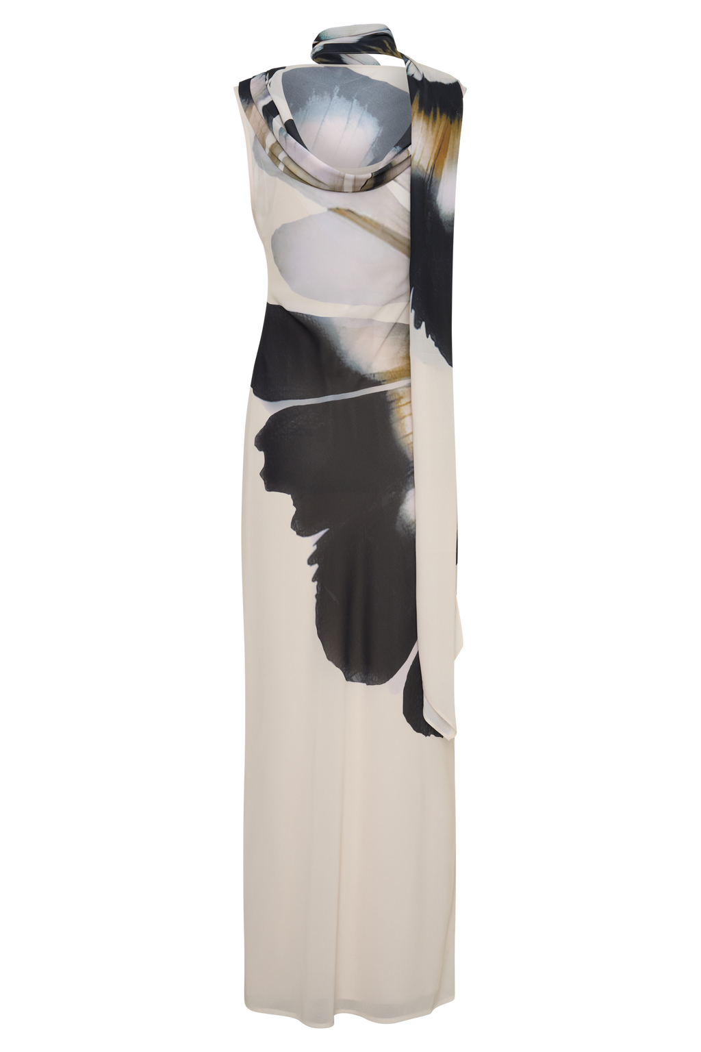 Dakota Chiffon Maxi Dress With Scarf - Ivory Oversized Floral Print
