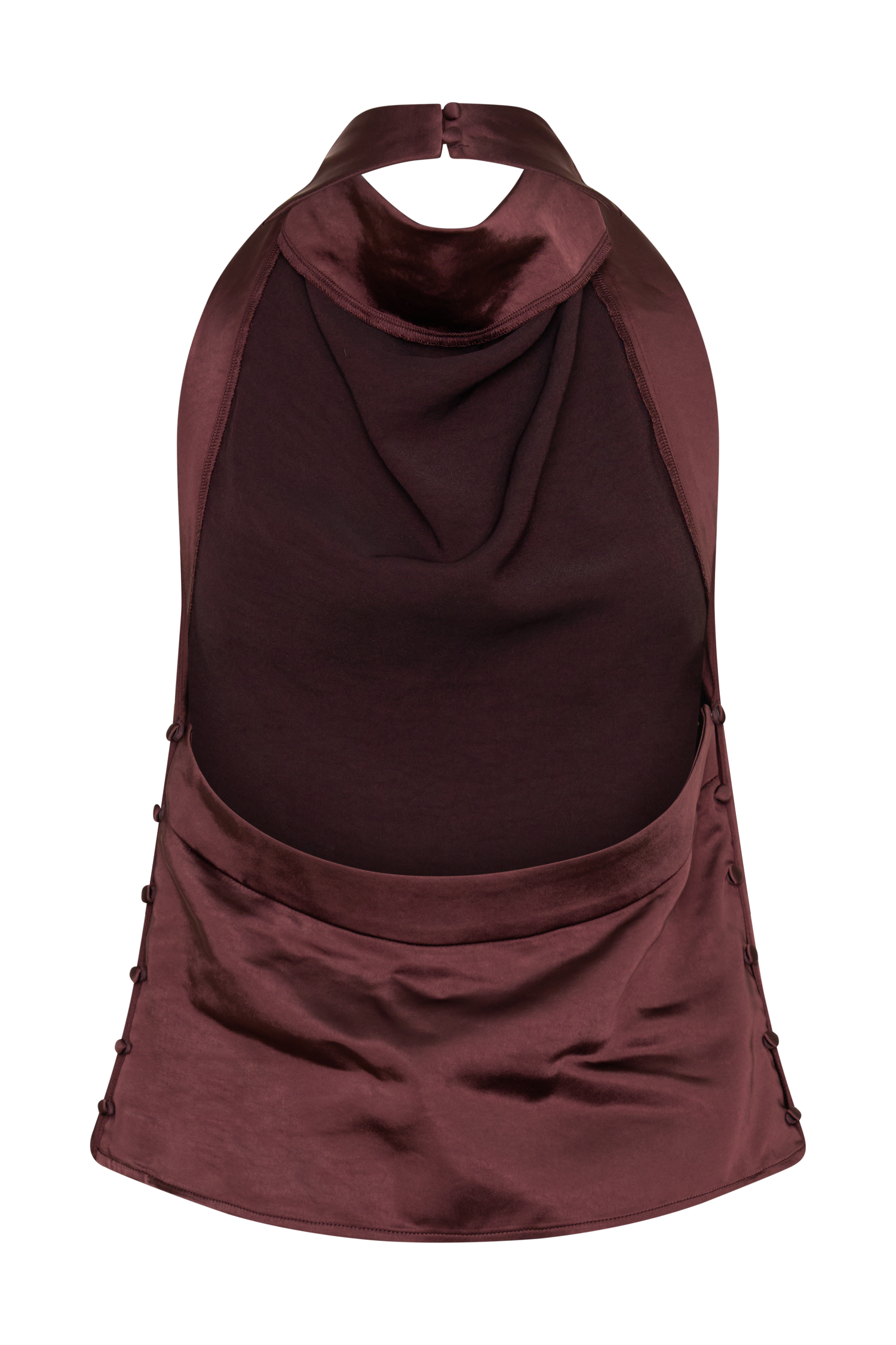 Danica Satin Halter Sleeveless Top - Mahogany