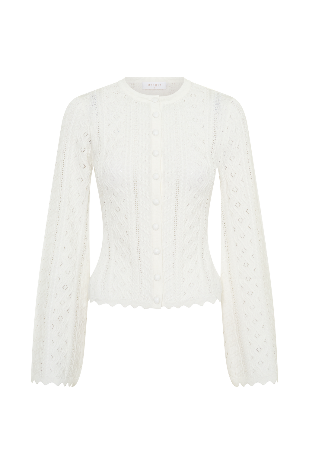Darlene Pointelle Knit Long Sleeve Top - White