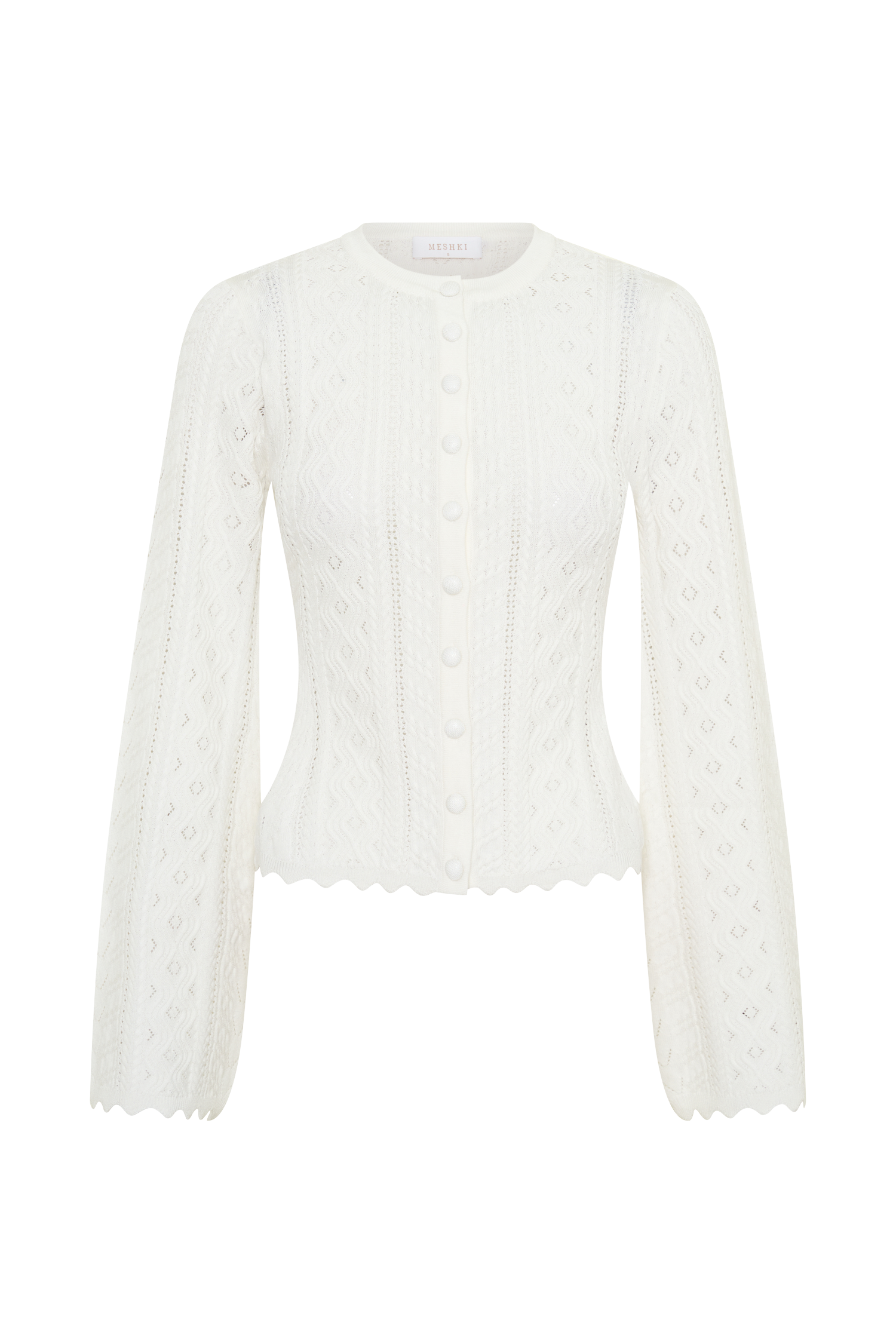 Darlene Pointelle Knit Long Sleeve Top - White