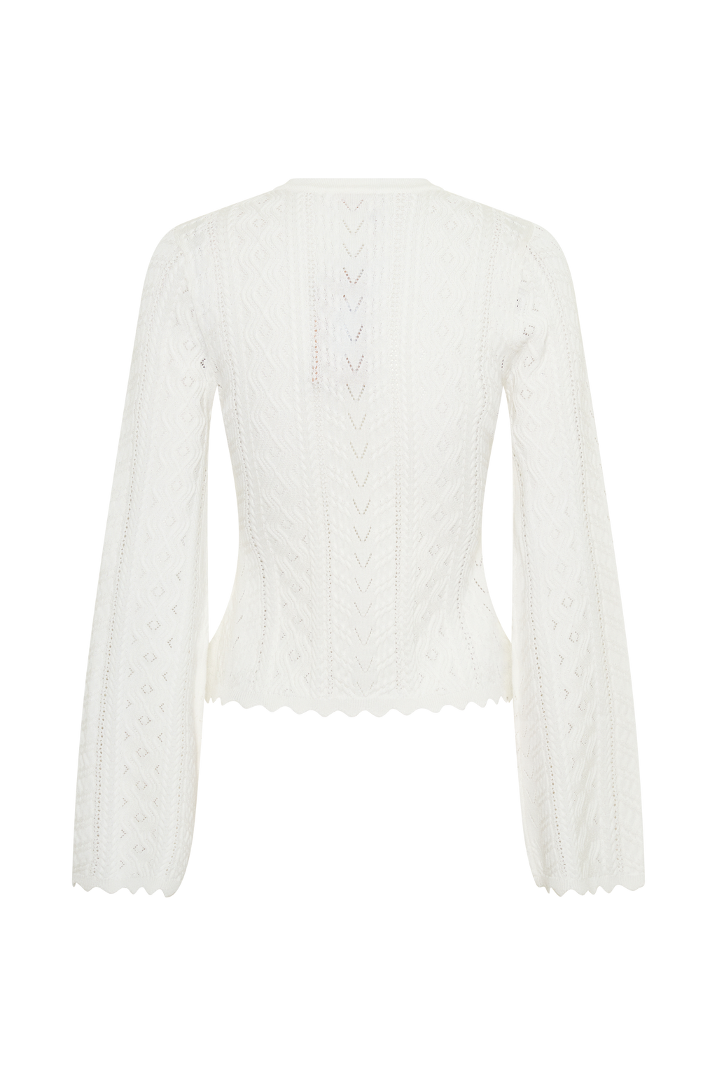 Darlene Pointelle Knit Long Sleeve Top - White