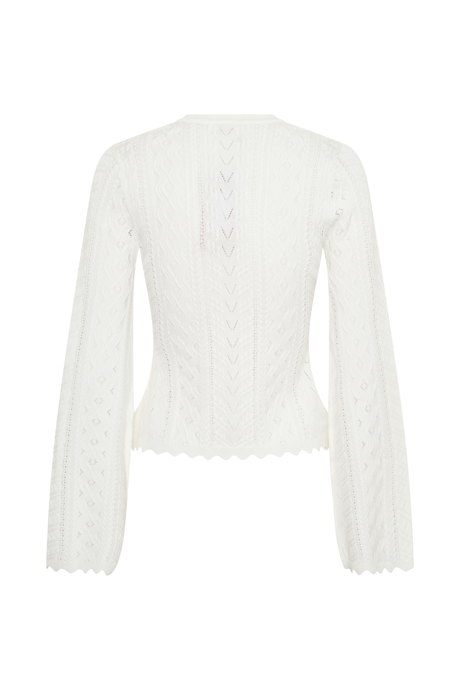 Darlene Pointelle Knit Long Sleeve Top - White