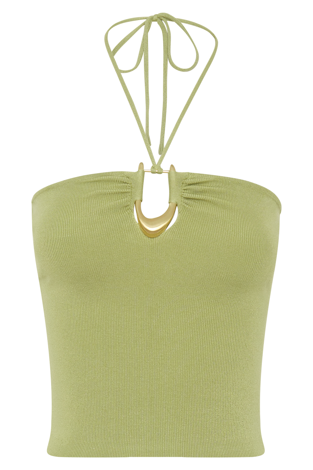 Dimitri Knit Halter Top With Hardware - Light Olive