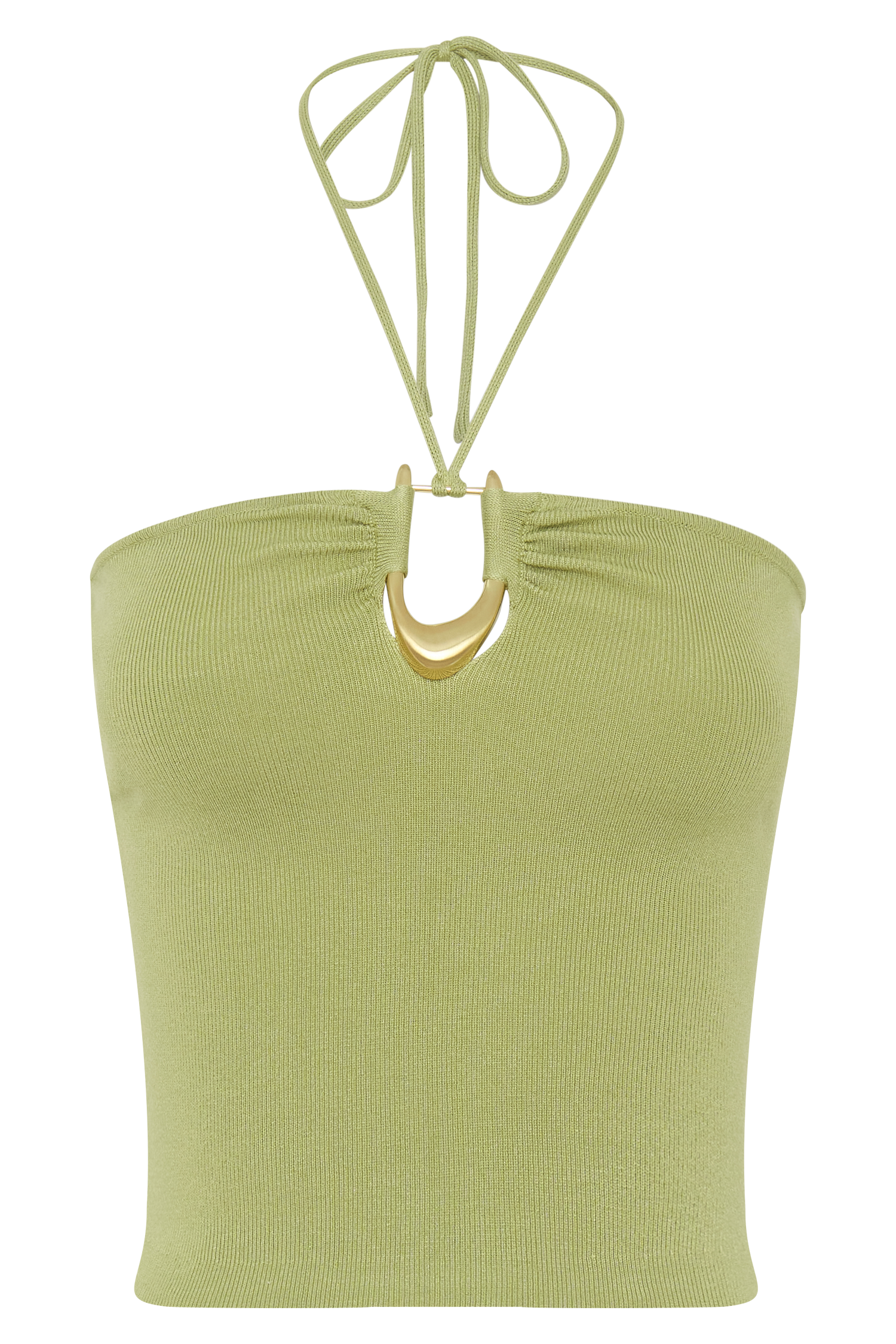Dimitri Knit Halter Top With Hardware - Light Olive