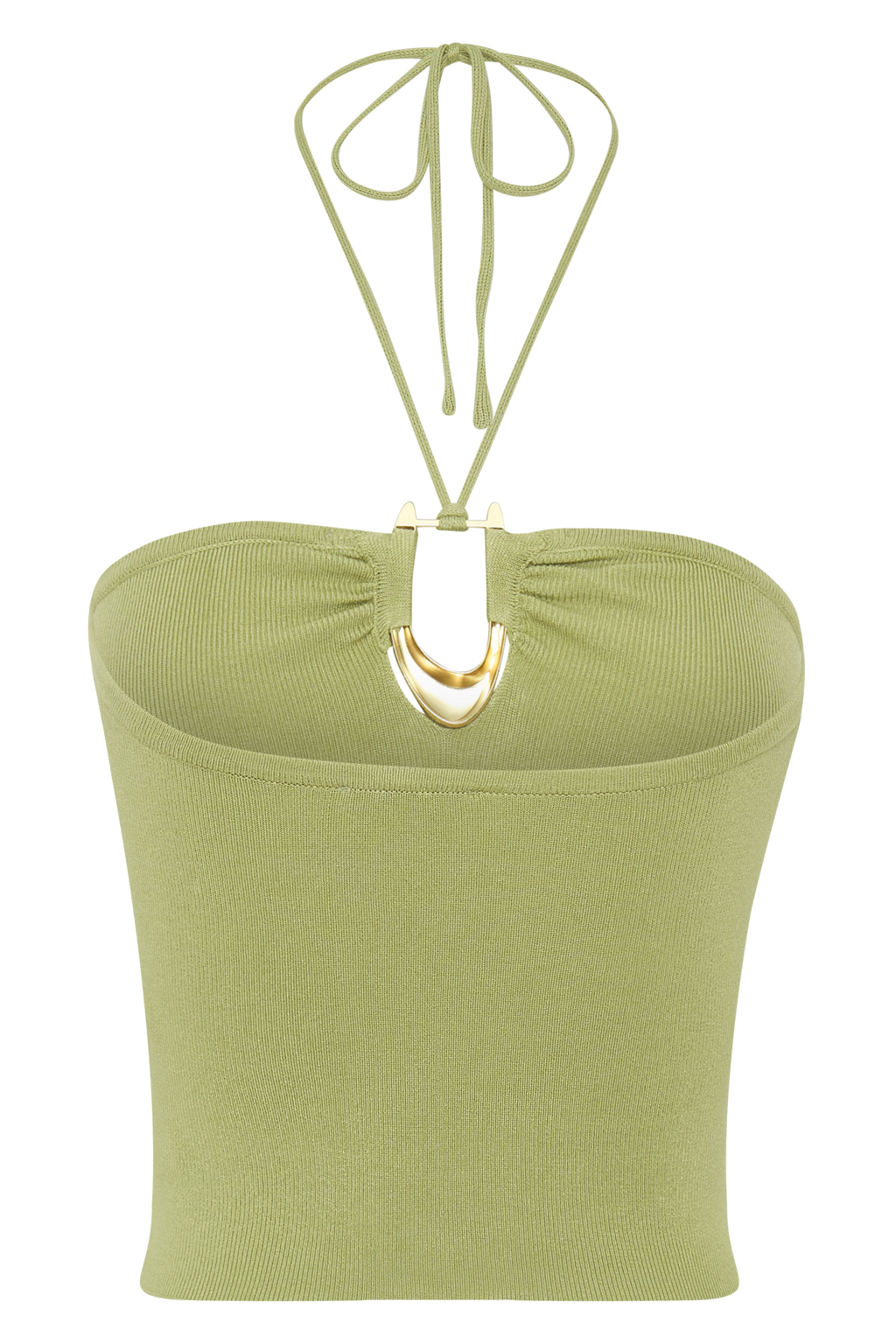 Dimitri Knit Halter Top With Hardware - Light Olive
