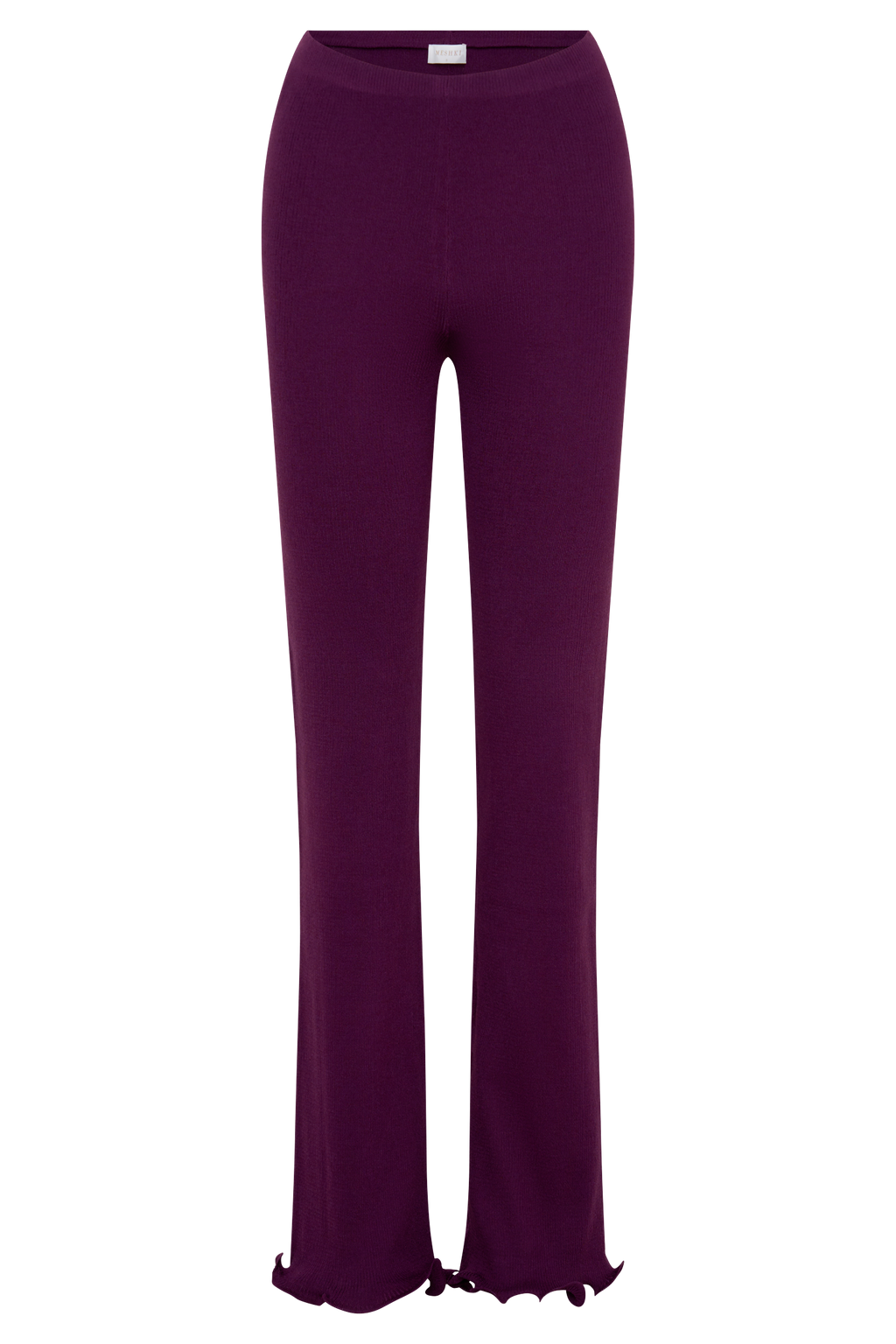 Diya Ribbed High Waisted Pants With Wire Hem - Plum