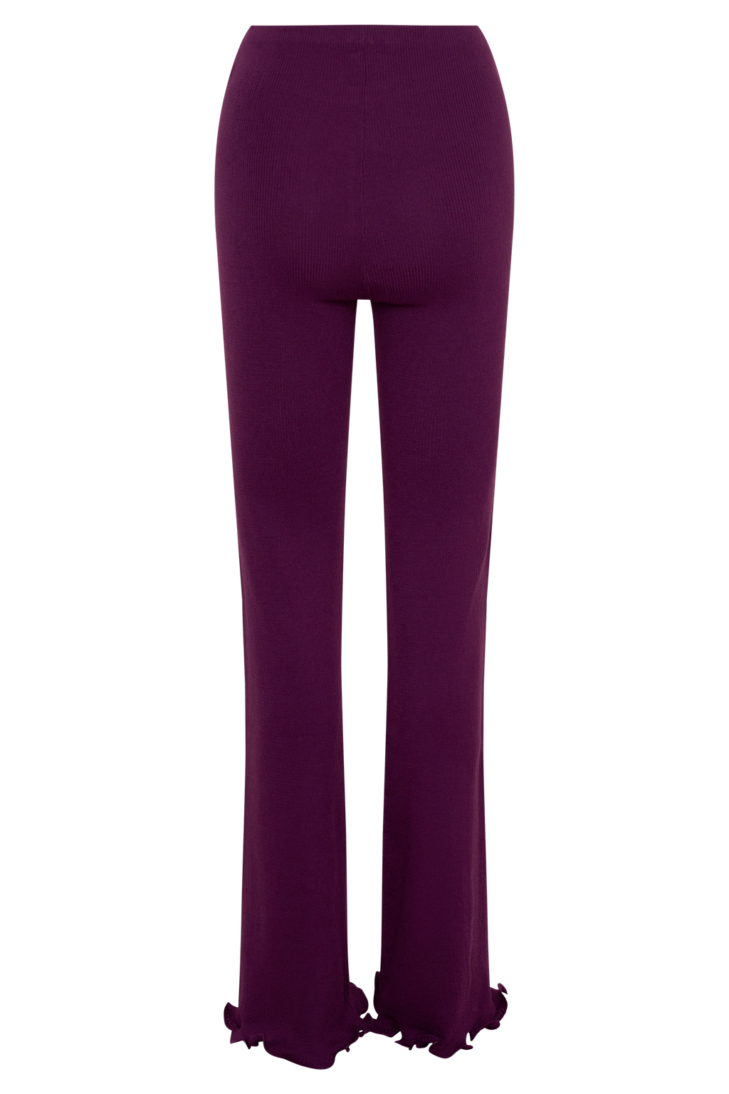 Diya Ribbed High Waisted Pants With Wire Hem - Plum