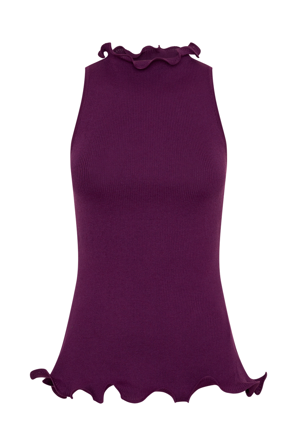 Diya Ribbed Sleeveless Top With Wire Hem - Plum