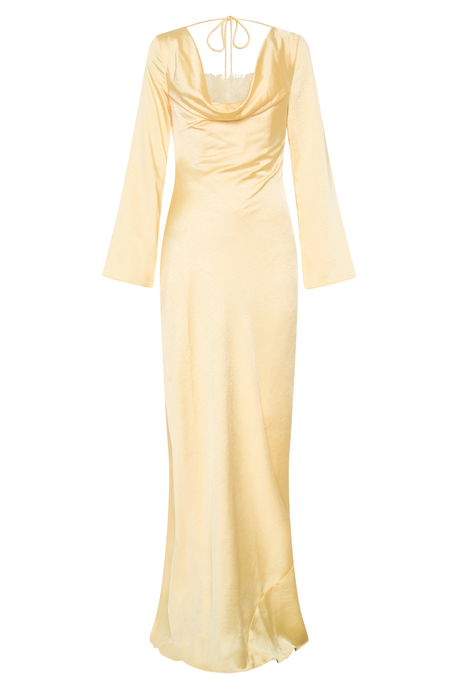 Eliza Long Sleeve Cowl Lace And Satin Maxi Dress - Lemon