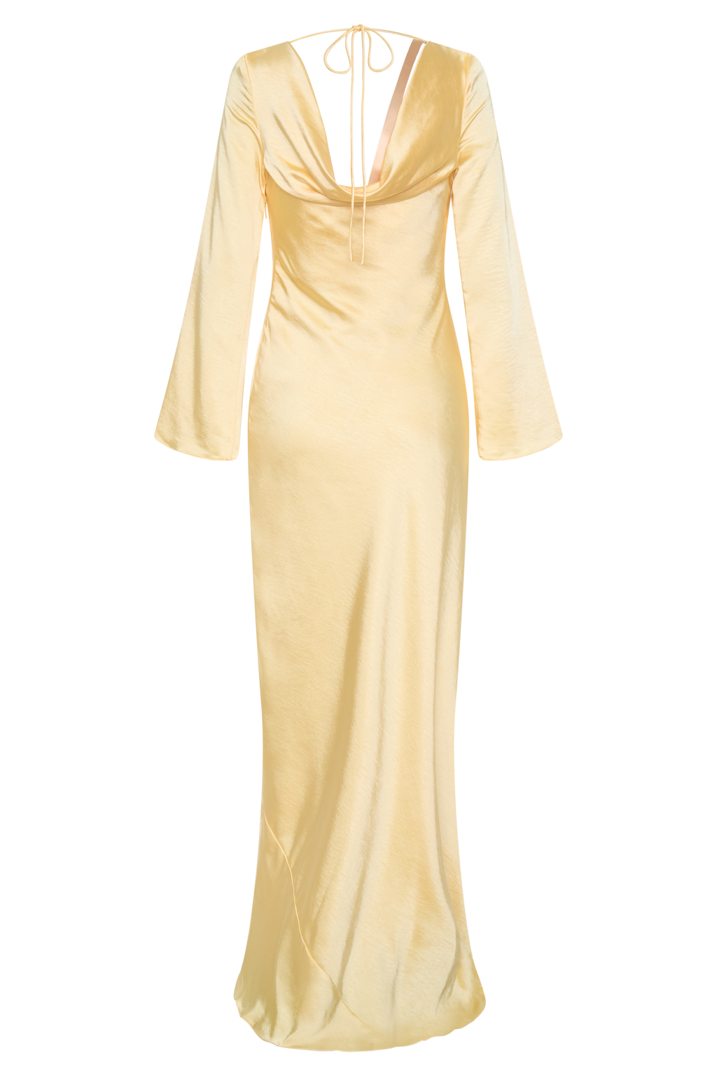 Eliza Long Sleeve Cowl Lace And Satin Maxi Dress - Lemon