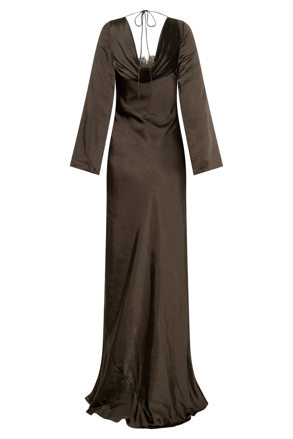 Eliza Long Sleeve Cowl Lace And Satin Maxi Dress - Mocha