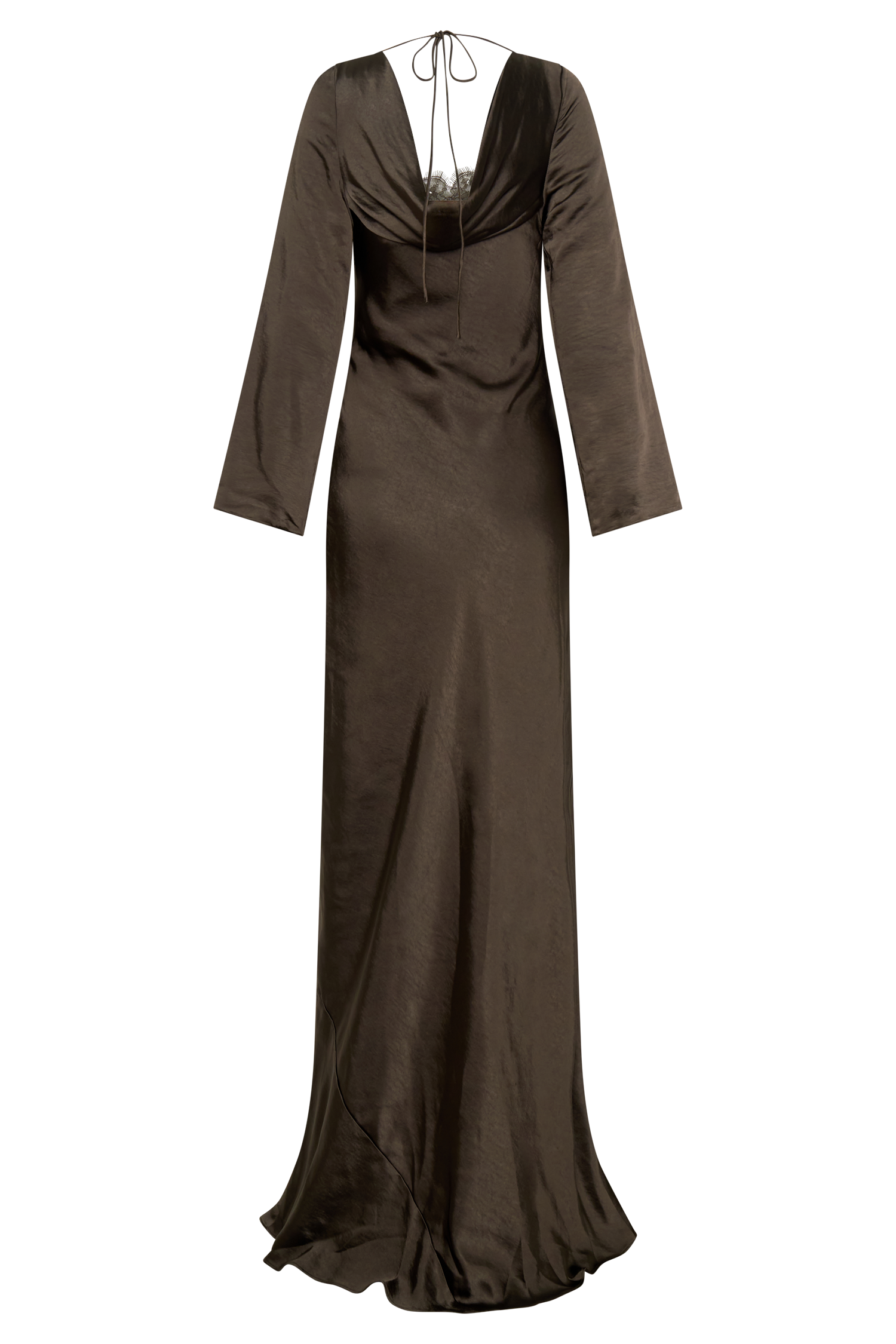 Eliza Long Sleeve Cowl Lace And Satin Maxi Dress - Mocha