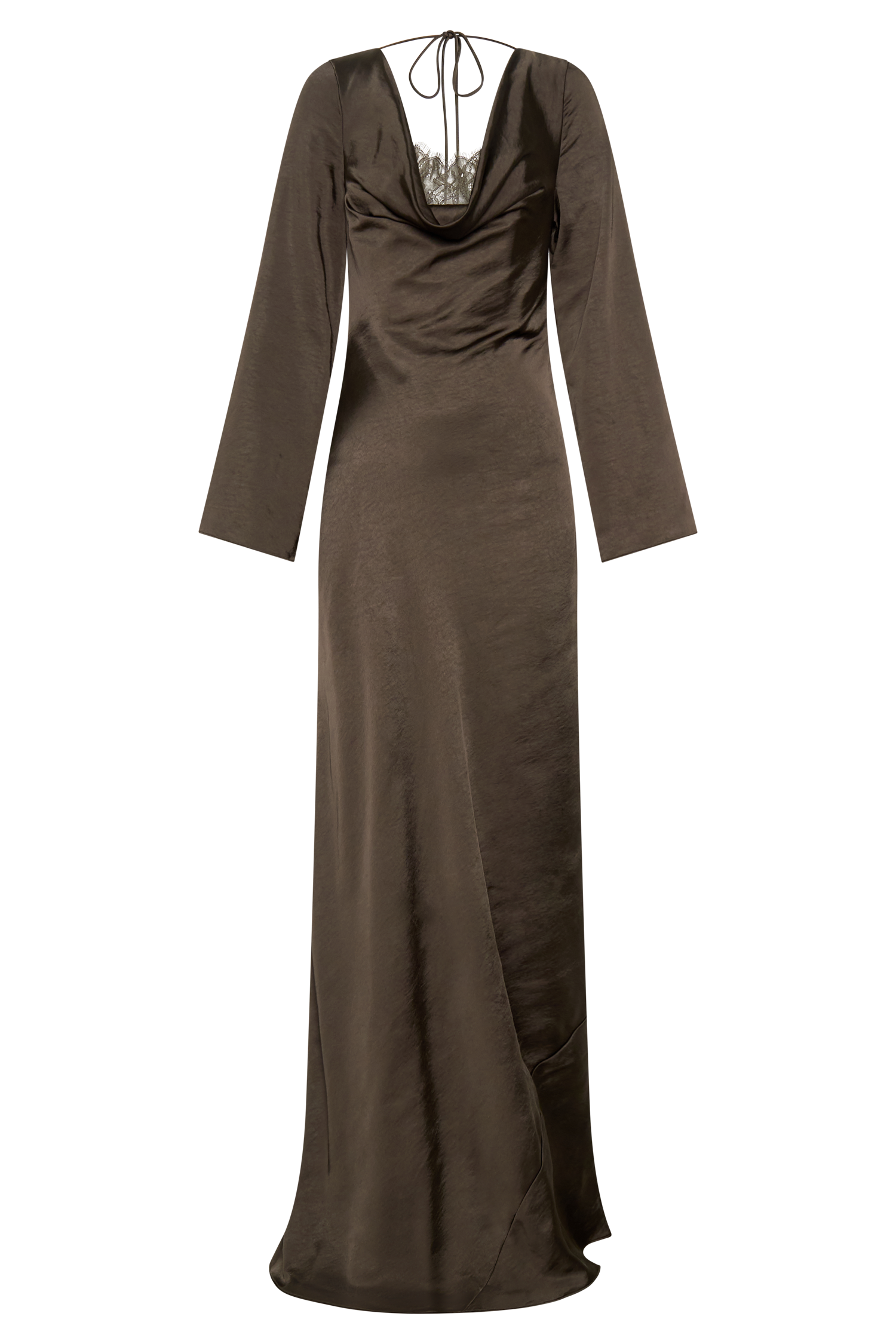 Eliza Long Sleeve Cowl Lace And Satin Maxi Dress - Mocha
