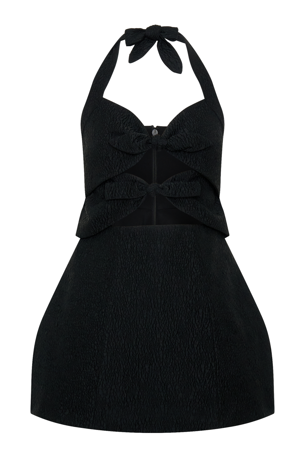 Ella Bow Detail Halter Mini Dress - Black