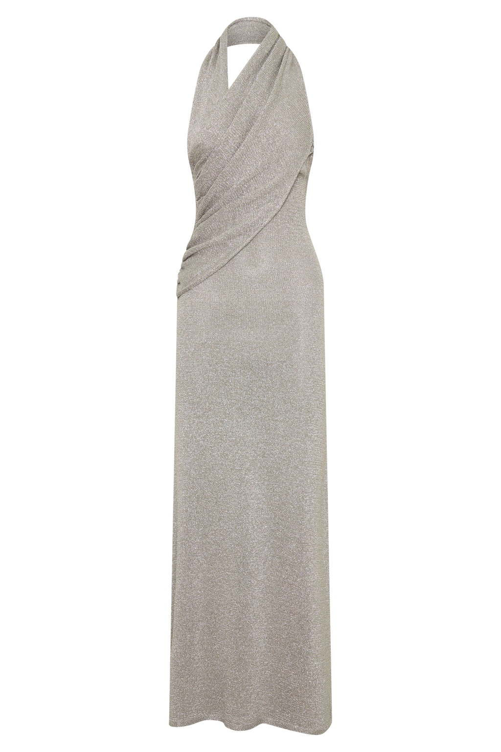 Elma Lurex Knit Halter Maxi Dress - Silver