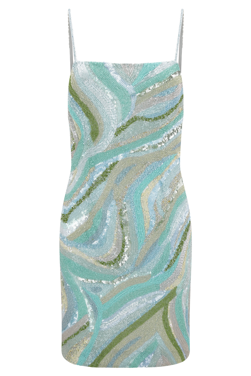 Eloise Hand Beaded Mini Dress - Blue Swirl Print