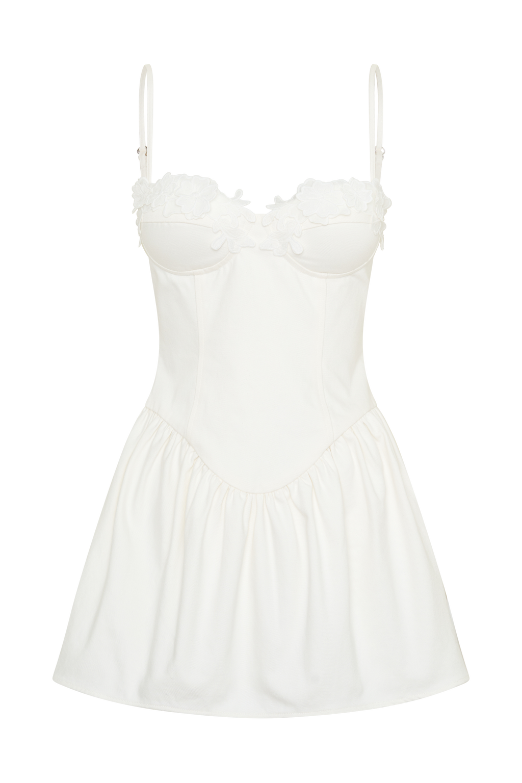 Emary Applique Denim Bustier Mini Dress - White