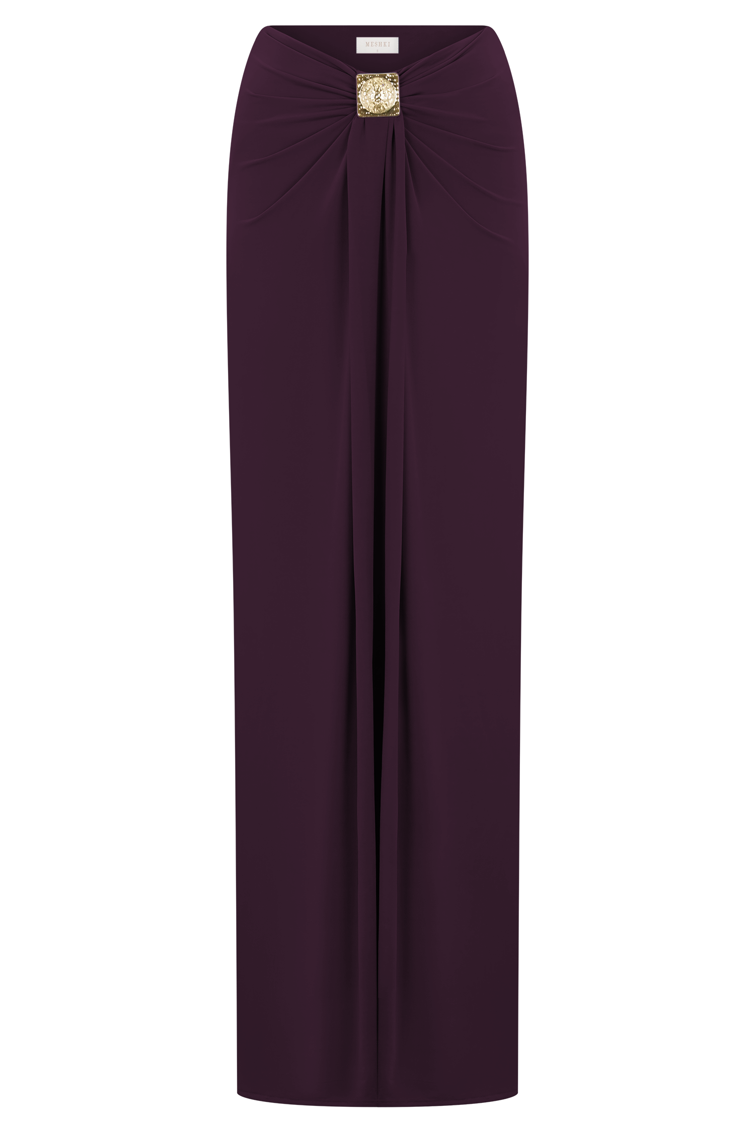 Erina Slinky Ruched Maxi Skirt With Hardware - Aubergine
