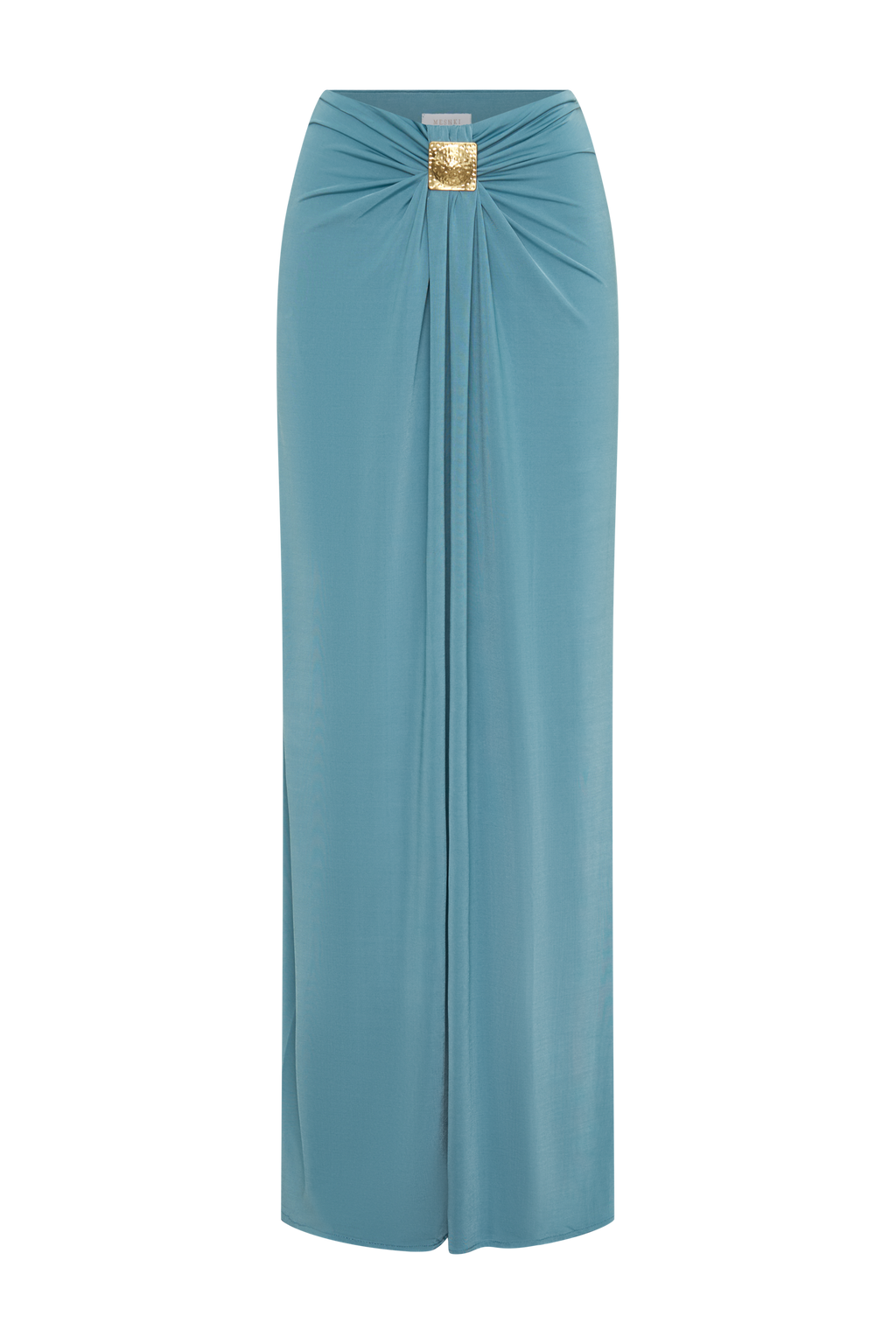 Erina Slinky Ruched Maxi Skirt With Hardware - Teal