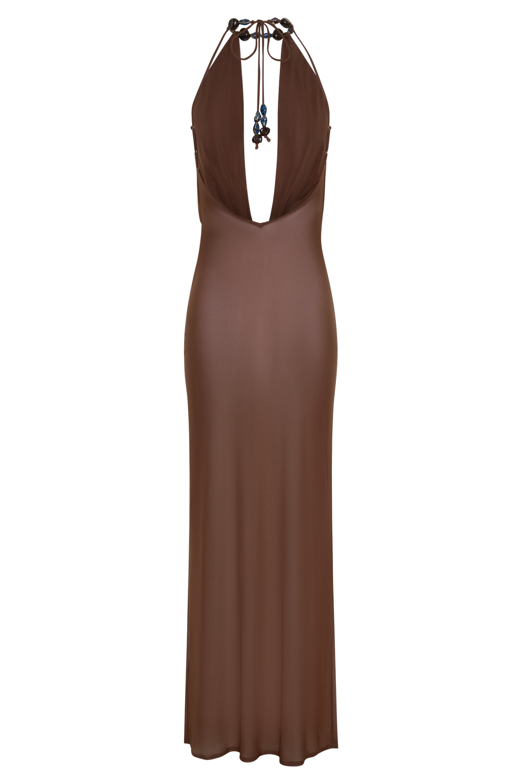 Ethal Mesh Cowl Neck Beaded Maxi Dress - Chocolate