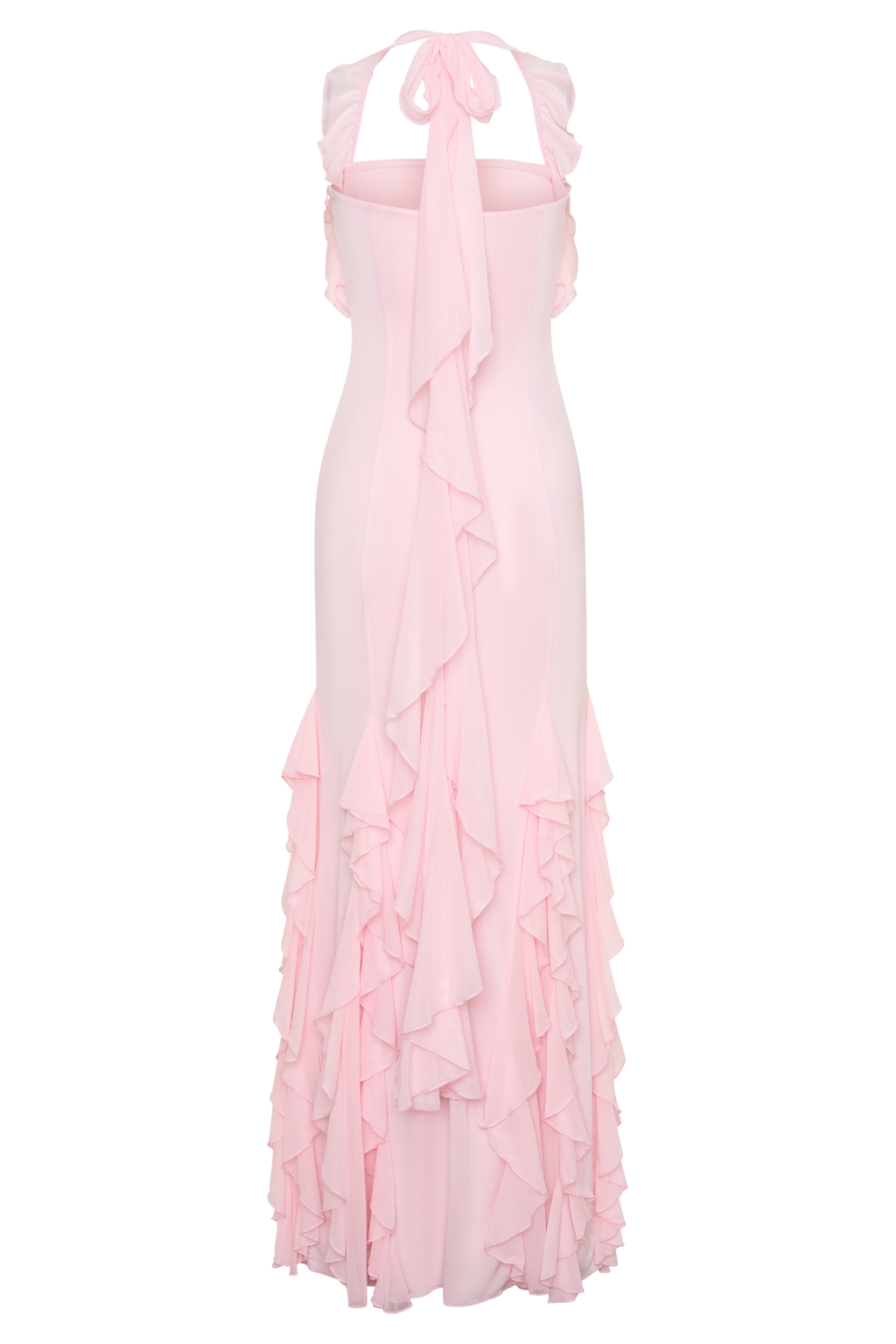 Etta Ruffle Slinky Maxi Dress - Pale Pink