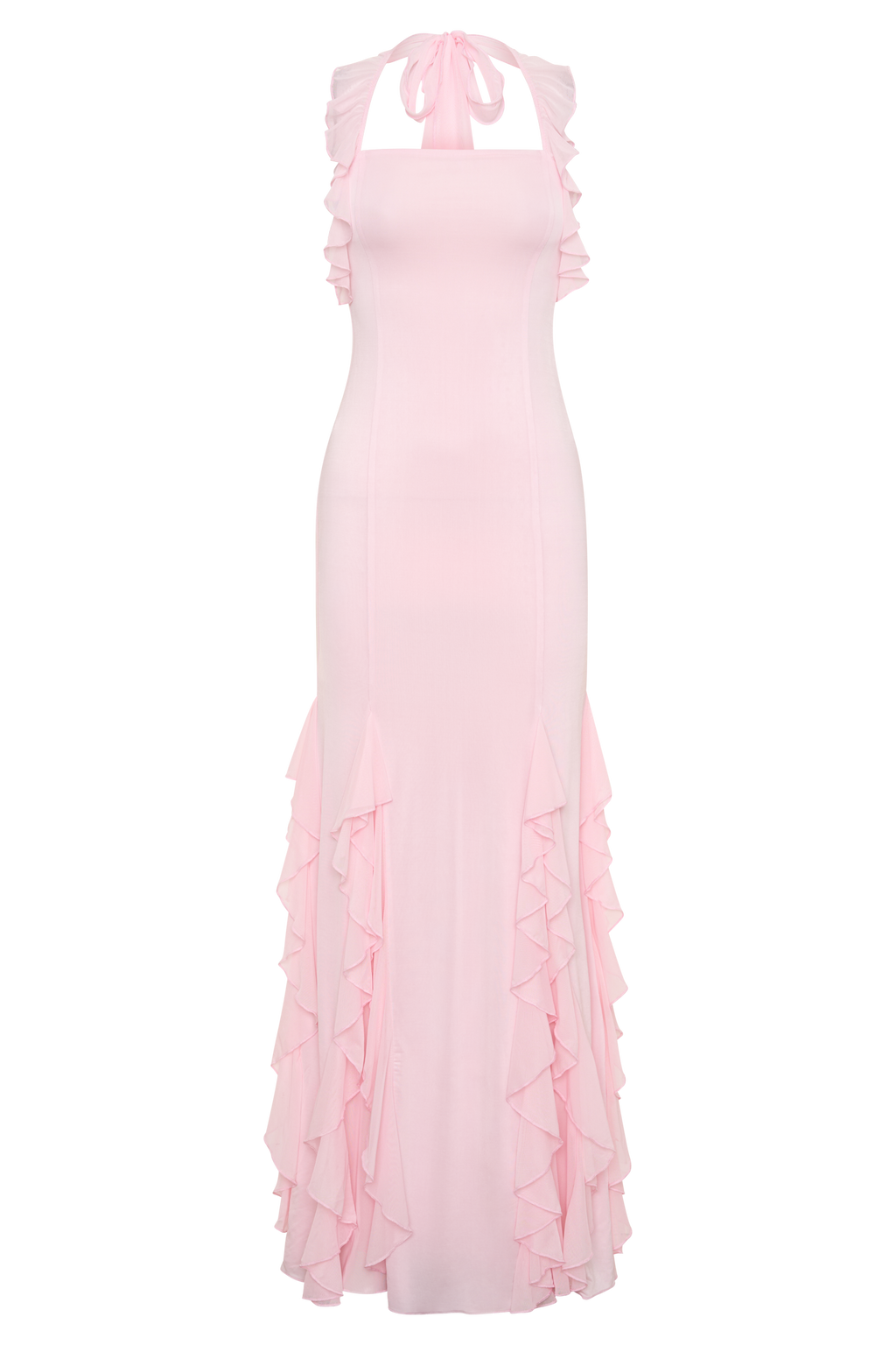 Etta Ruffle Slinky Maxi Dress - Pale Pink