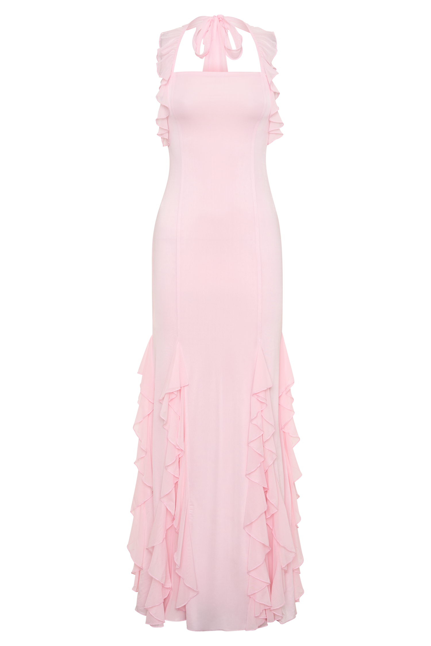 Etta Ruffle Slinky Maxi Dress - Pale Pink