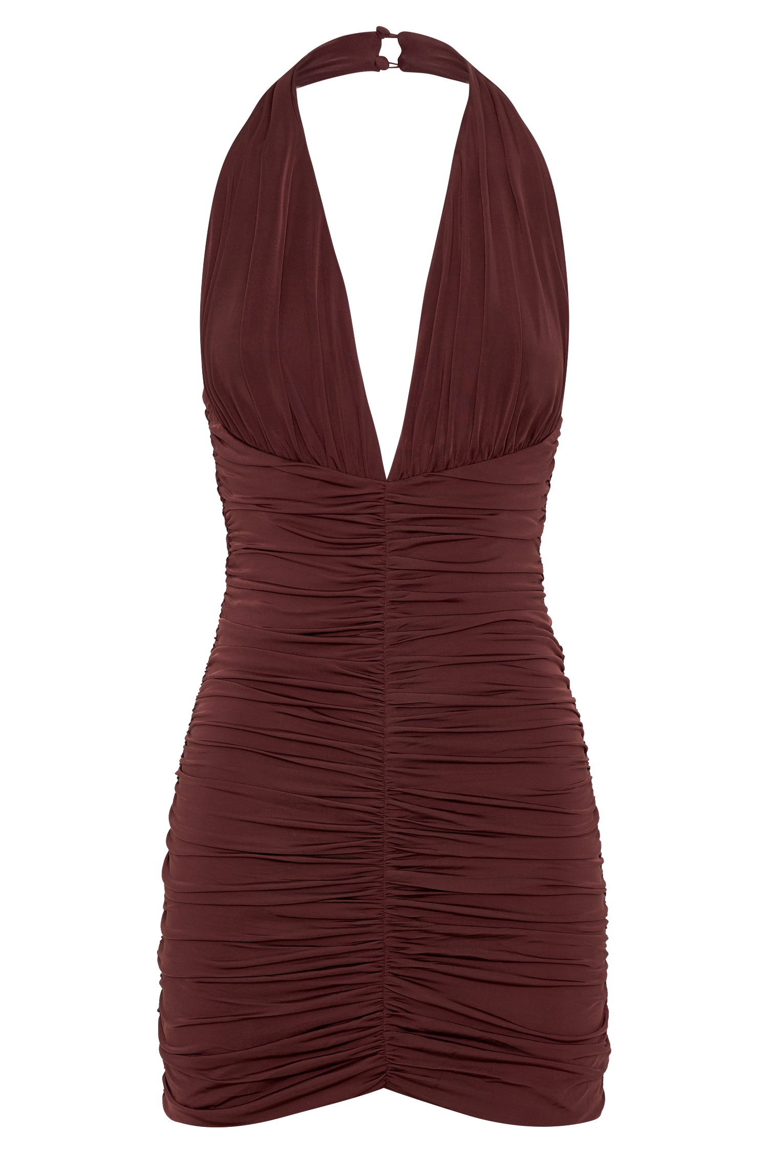 Fleur Ruched Slinky Mini Dress - Mahogany