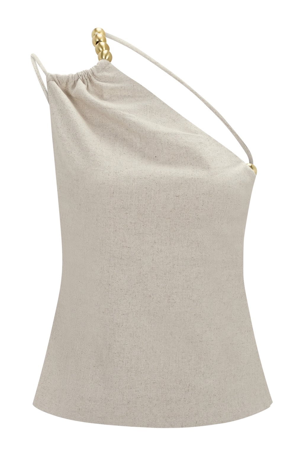 Gabby Asymmetrical Neckline Linen Beaded Top - Natural