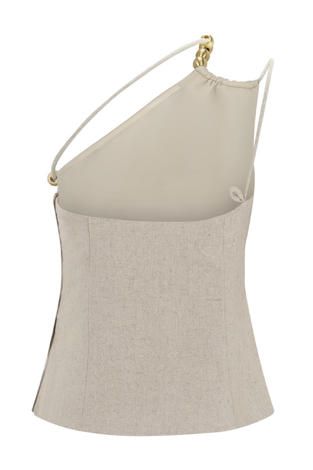 Gabby Asymmetrical Neckline Linen Beaded Top - Natural
